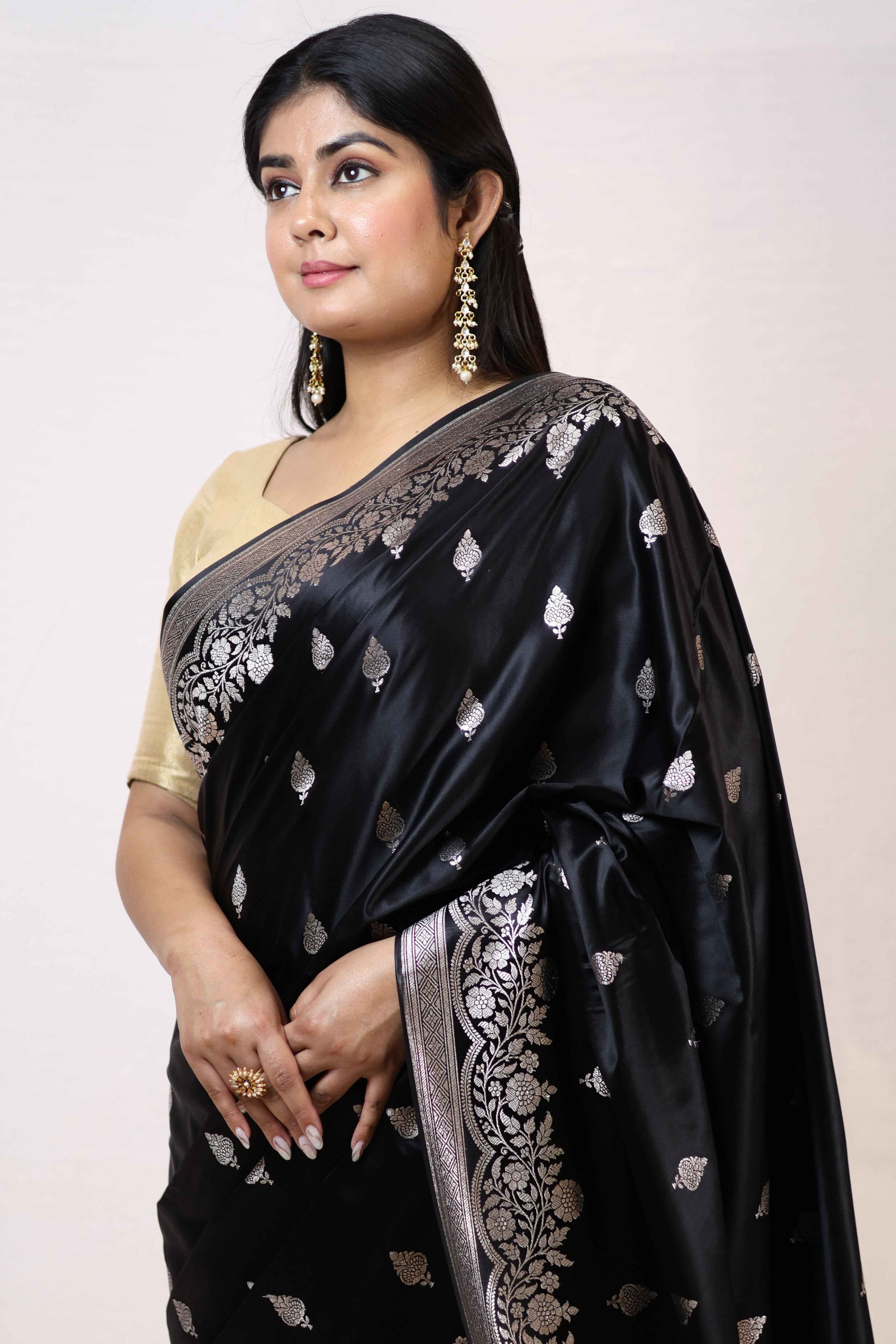 Imperial Black Mashru Silk Saree