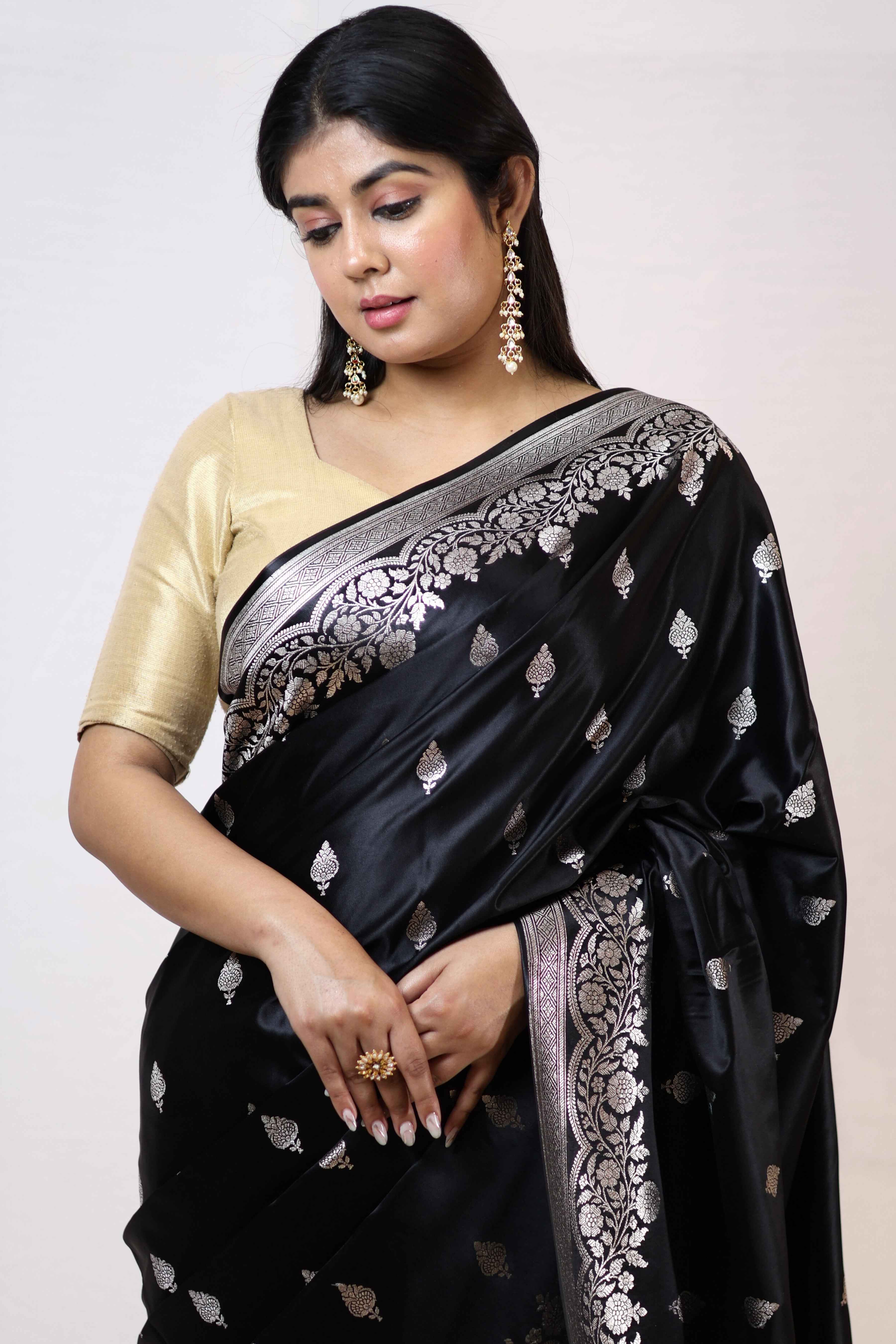 Imperial Black Mashru Silk Saree