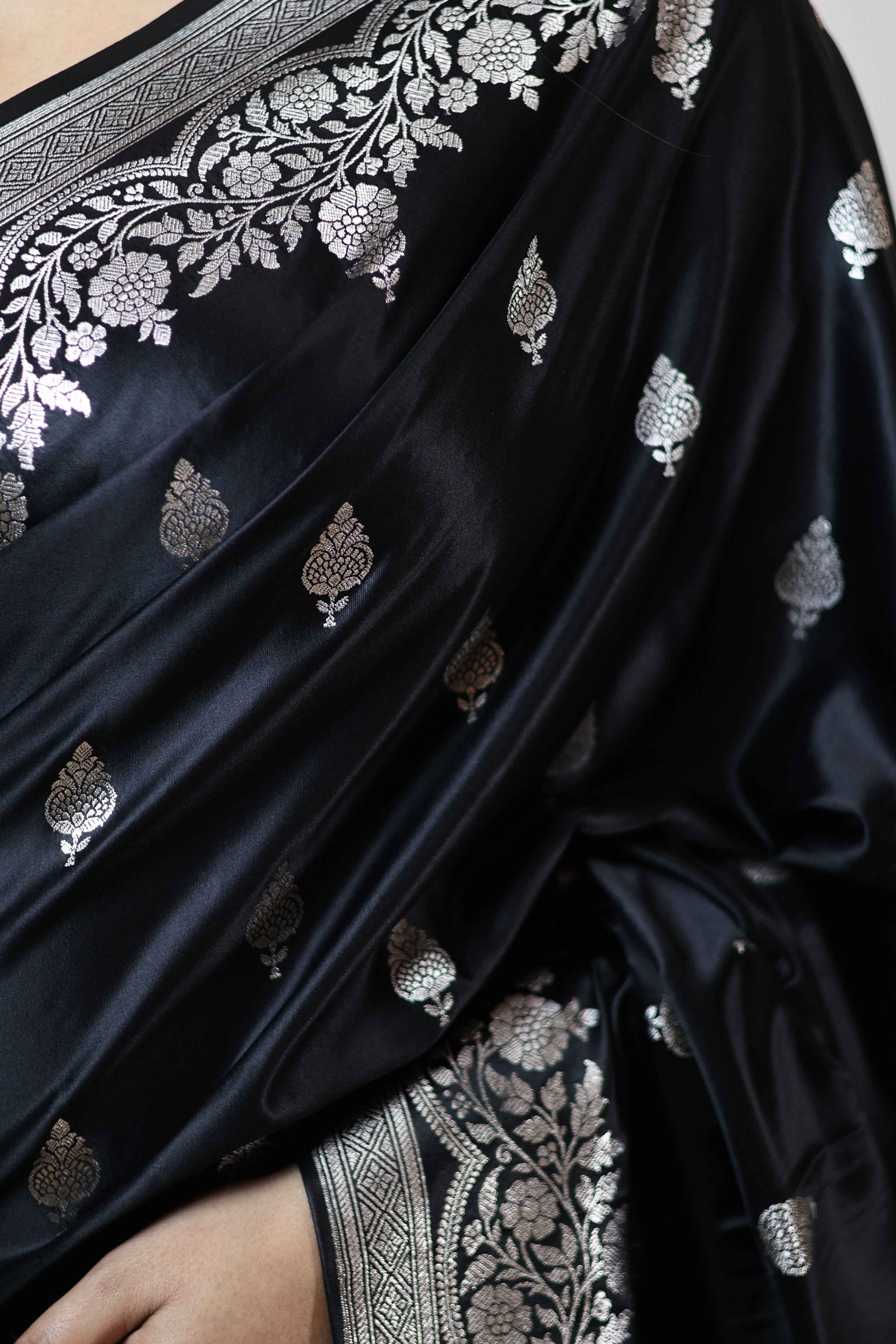 Imperial Black Mashru Silk Saree
