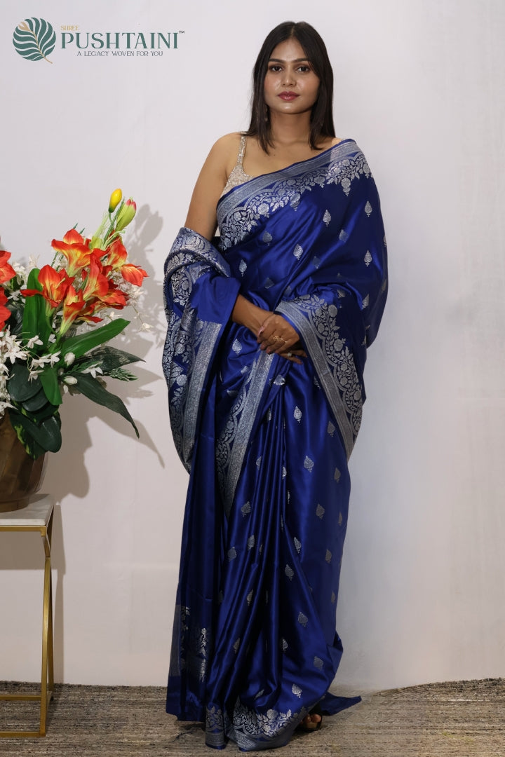 Elegant Dark Blue Mashru Silk Saree