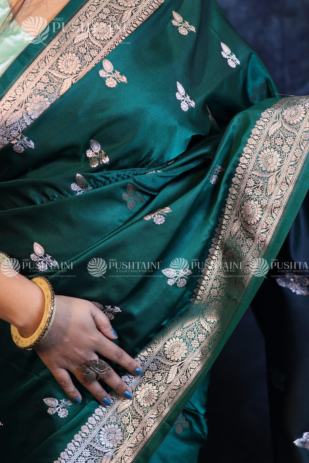Banarasi Mashru Silk Bottel Green Saree