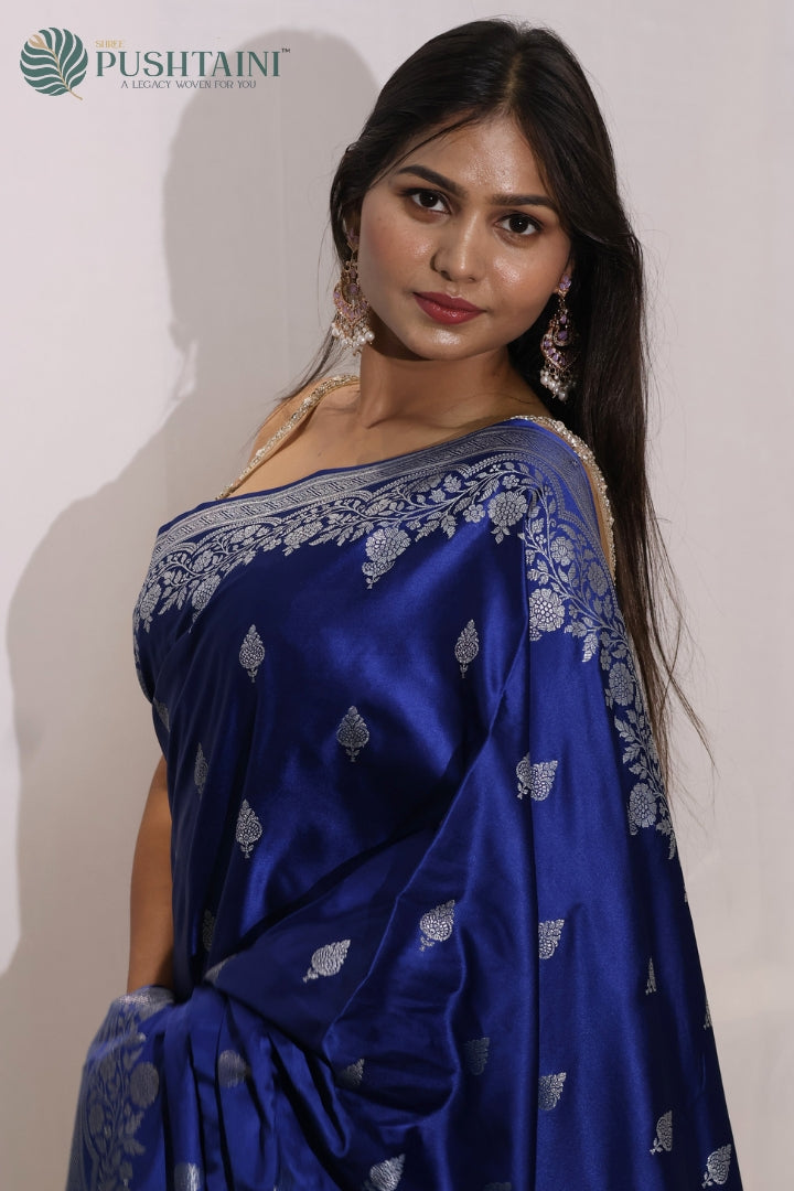 Elegant Dark Blue Mashru Silk Saree
