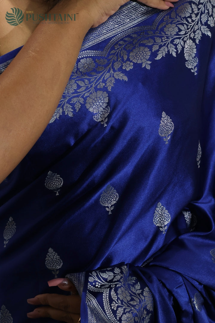 Elegant Dark Blue Mashru Silk Saree