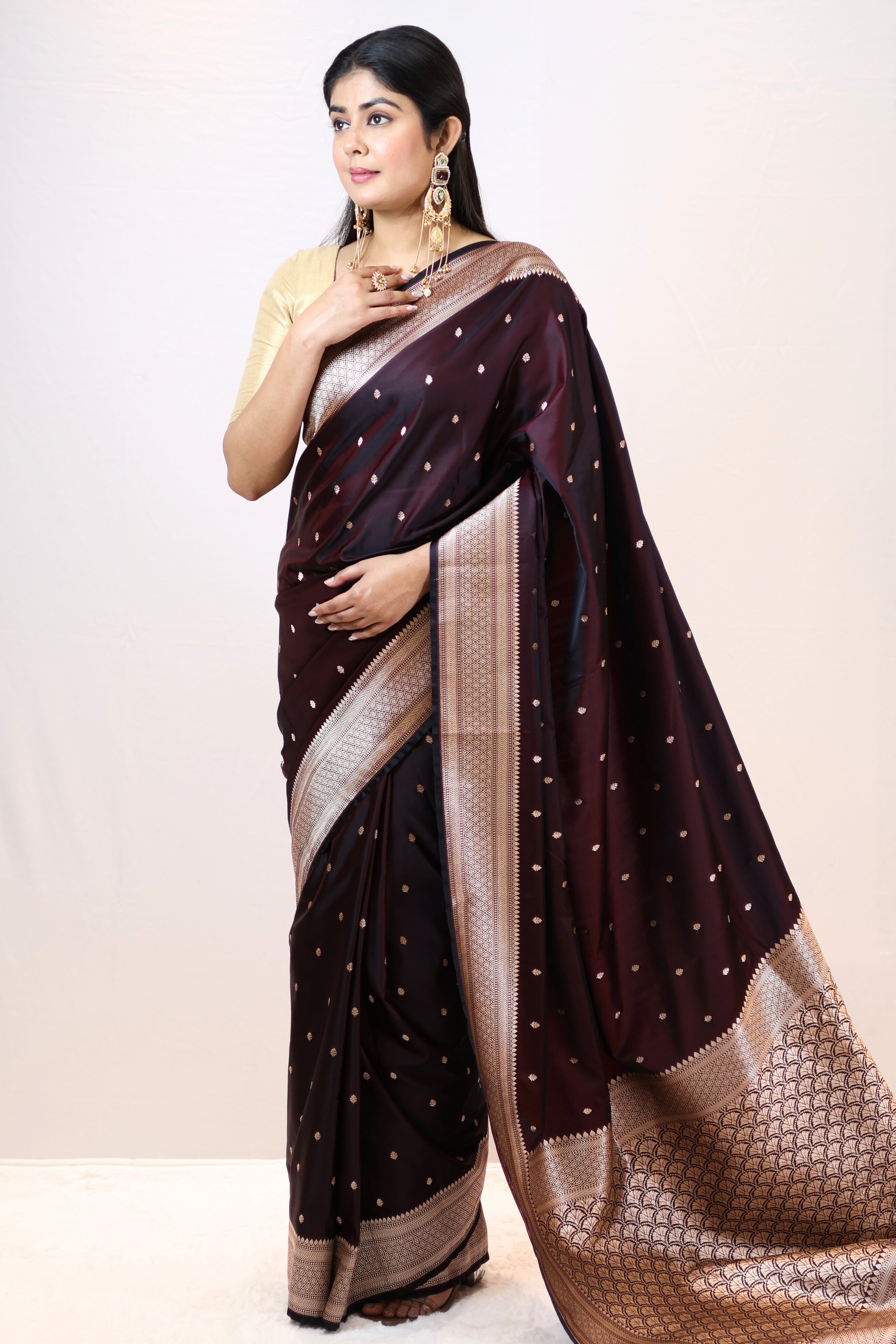 Luxury Black Mashru Silk Saree with Elegant Drape