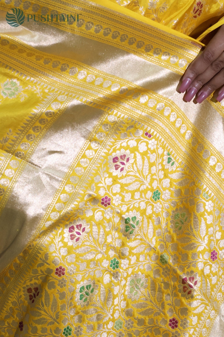 Radiant Yellow Banarasi Pure Katan Silk Saree with Meenakari Work