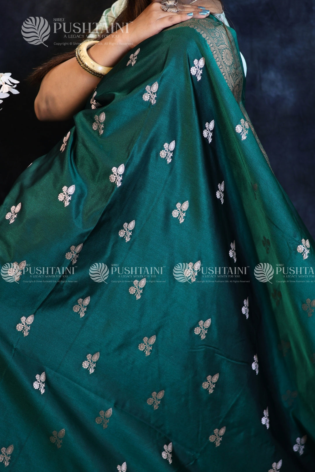 Banarasi Mashru Silk Bottel Green Saree