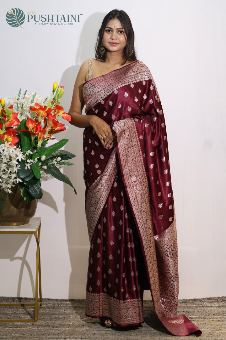 Royal Maroon Banarasi Mashru Saree