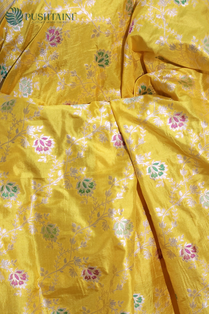 Radiant Yellow Banarasi Pure Katan Silk Saree with Meenakari Work