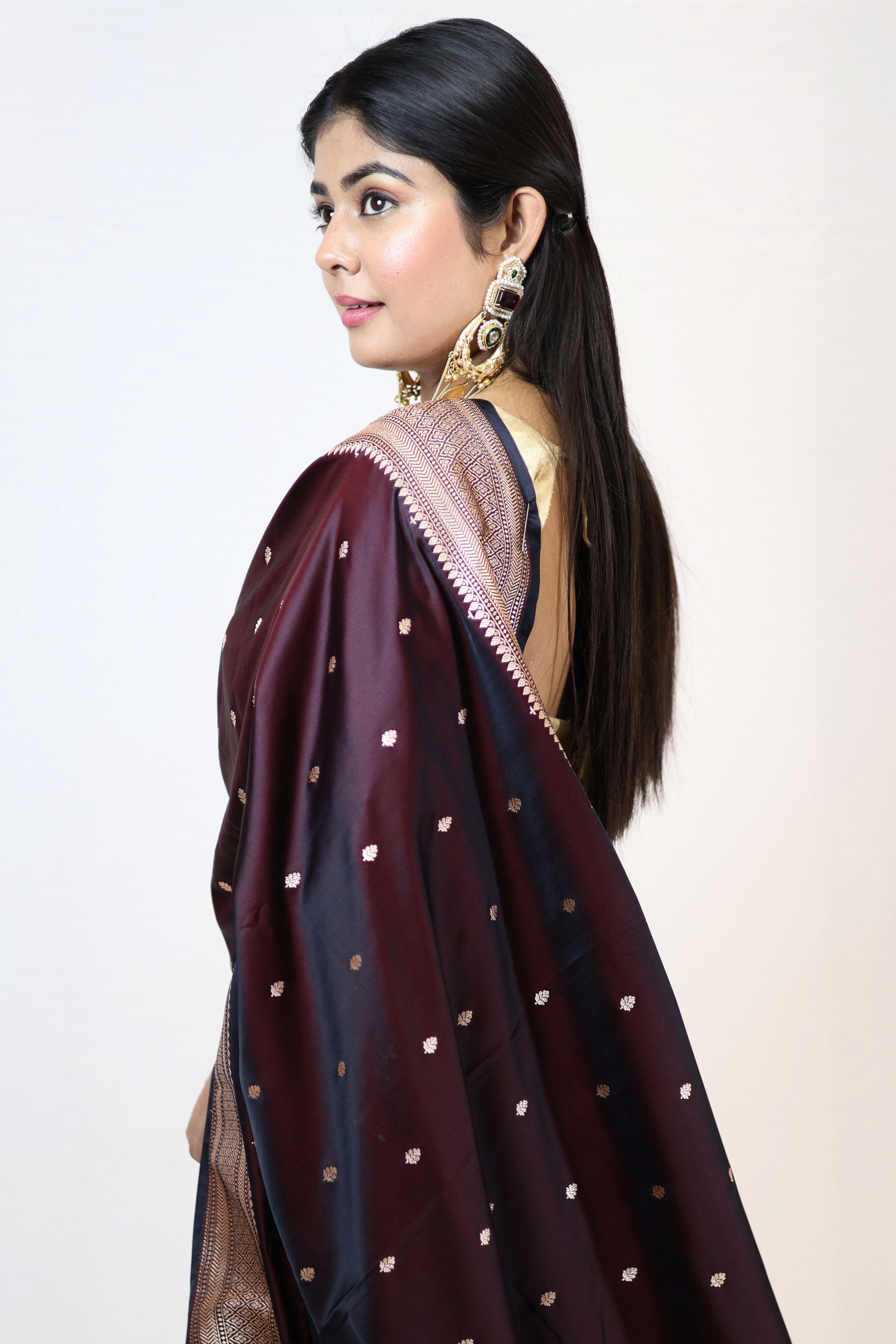 Luxury Black Mashru Silk Saree with Elegant Drape