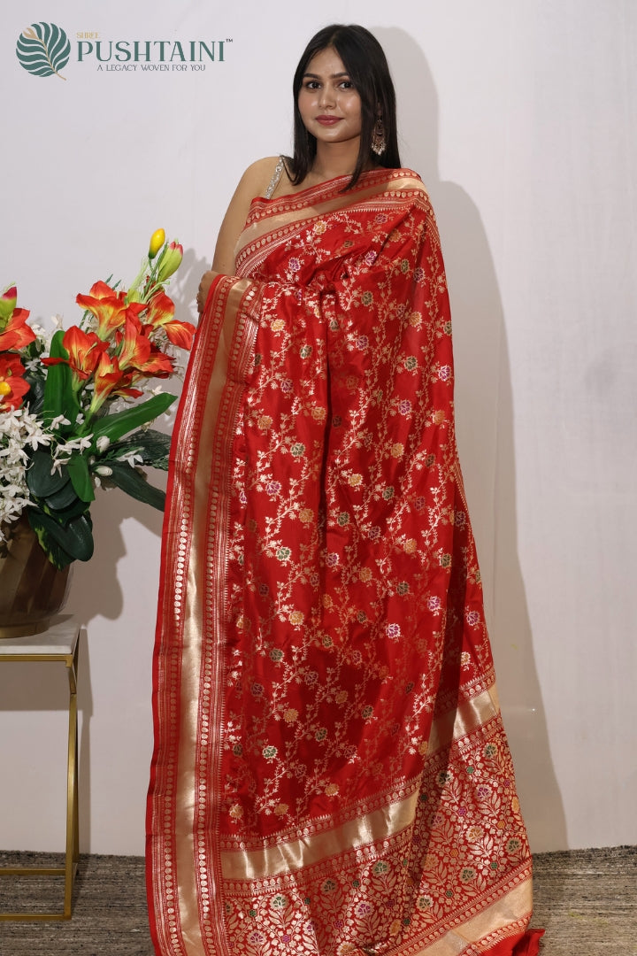 Heritage Red Banarasi Pure Katan Silk Saree with Meenakari Work