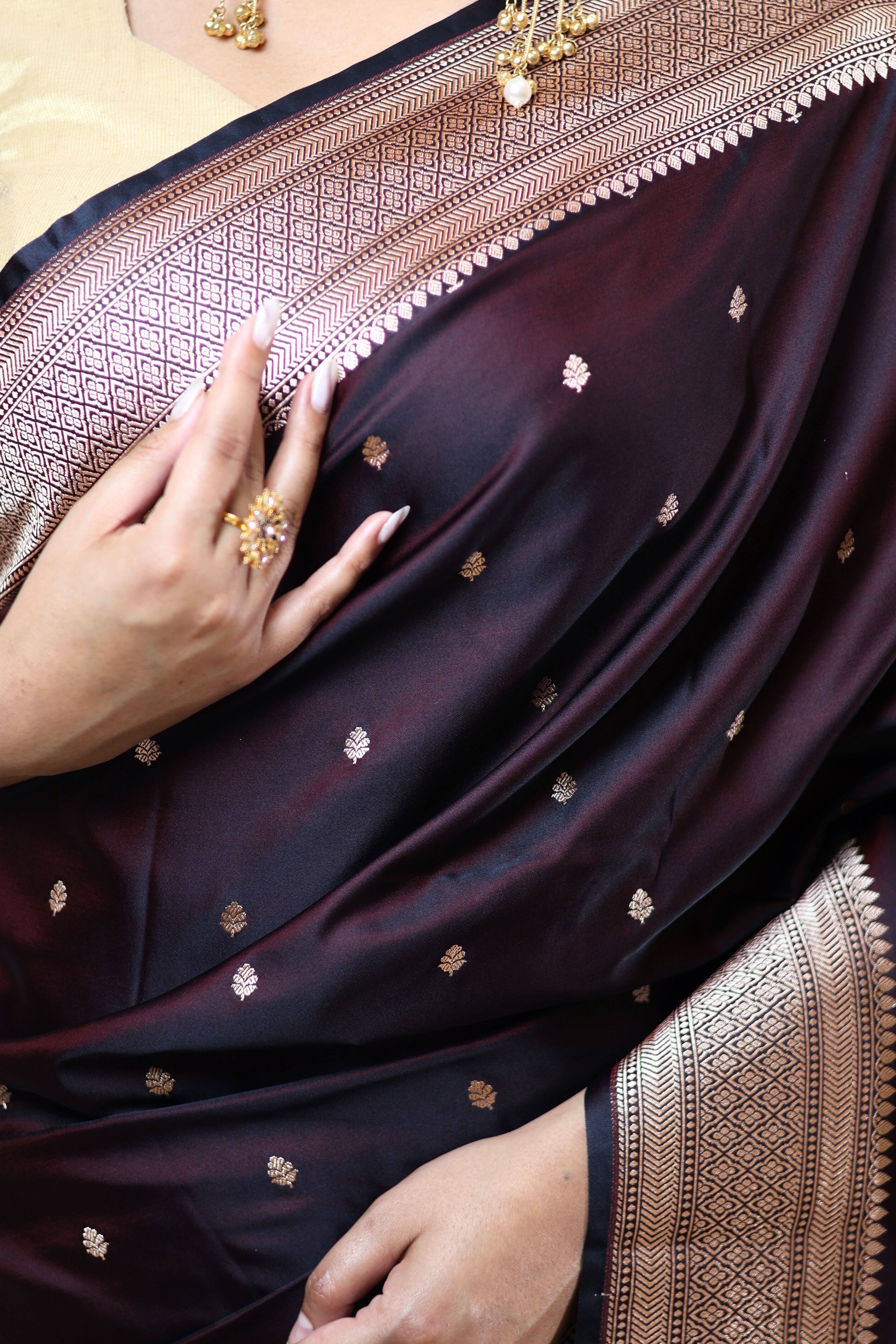 Luxury Black Mashru Silk Saree with Elegant Drape