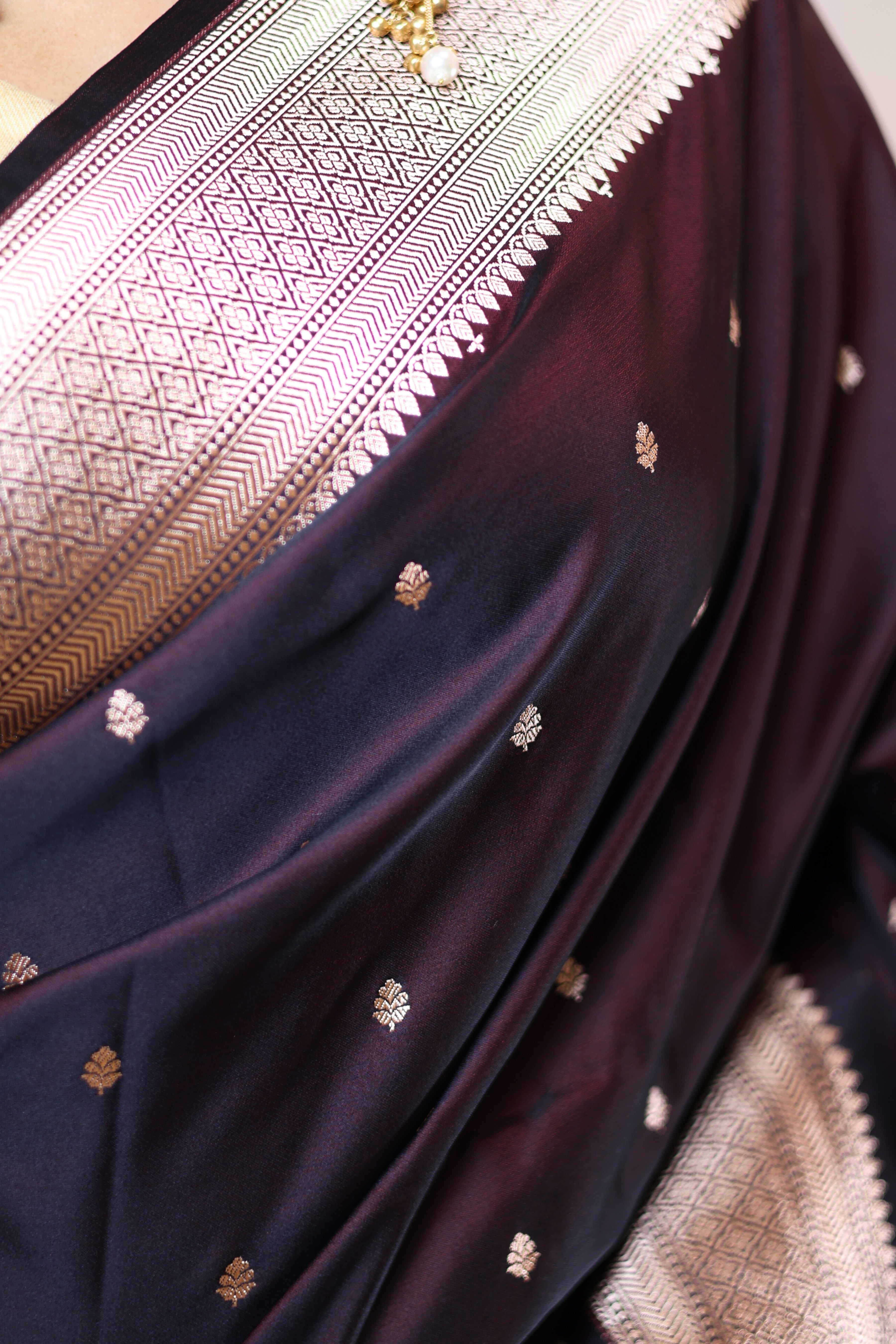 Luxury Black Mashru Silk Saree with Elegant Drape