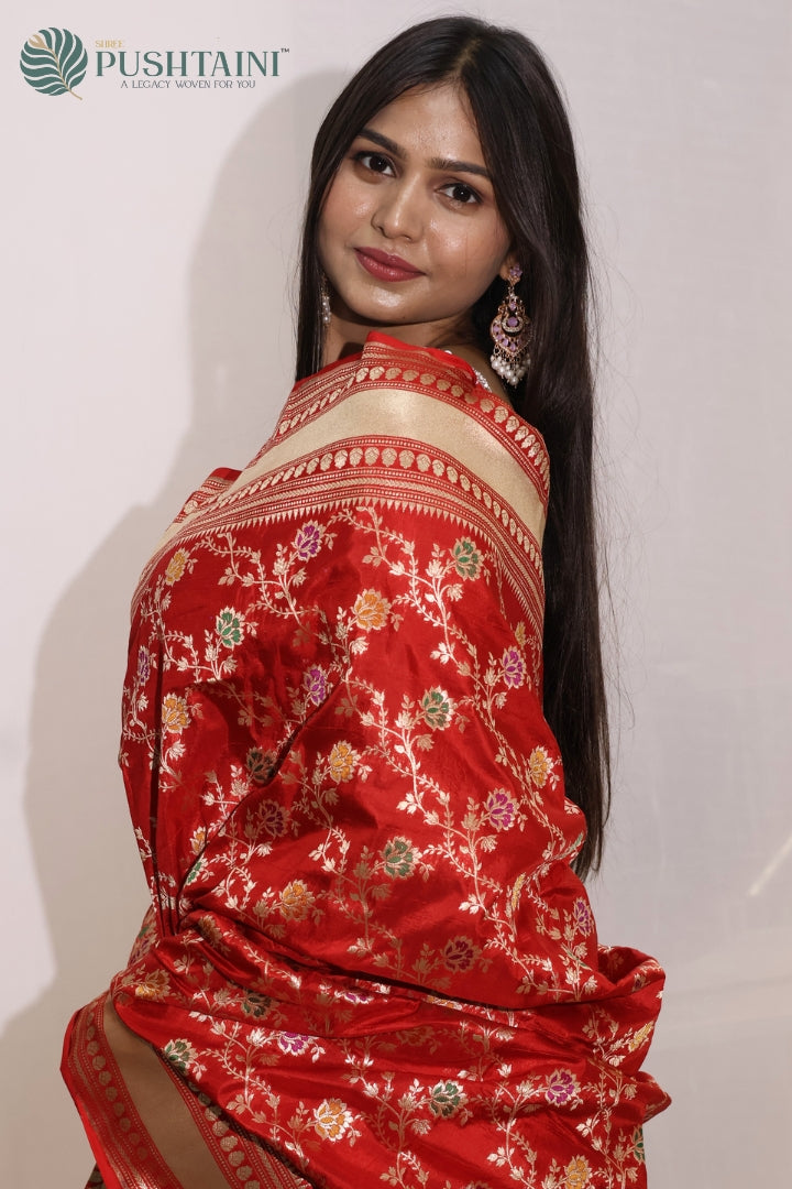 Heritage Red Banarasi Pure Katan Silk Saree with Meenakari Work
