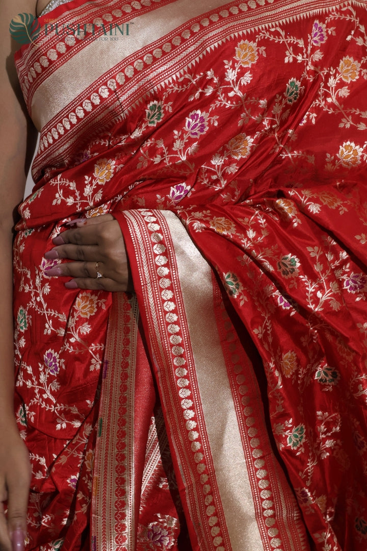 Heritage Red Banarasi Pure Katan Silk Saree with Meenakari Work