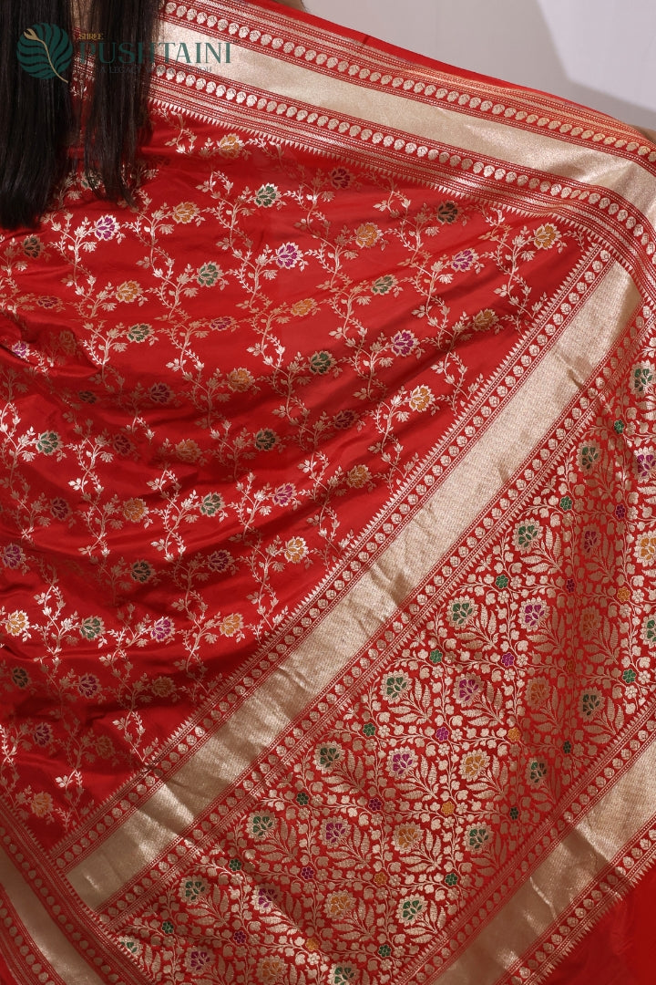 Heritage Red Banarasi Pure Katan Silk Saree with Meenakari Work