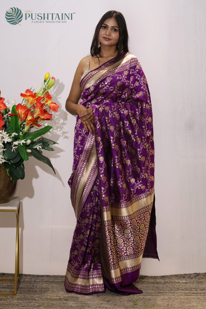 Regal Purple Banarasi Pure Katan Silk Saree with Meenakari Work