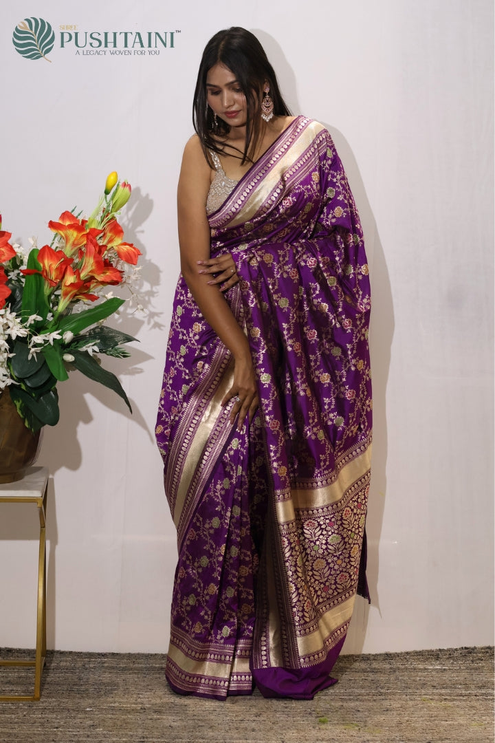Regal Purple Banarasi Pure Katan Silk Saree with Meenakari Work