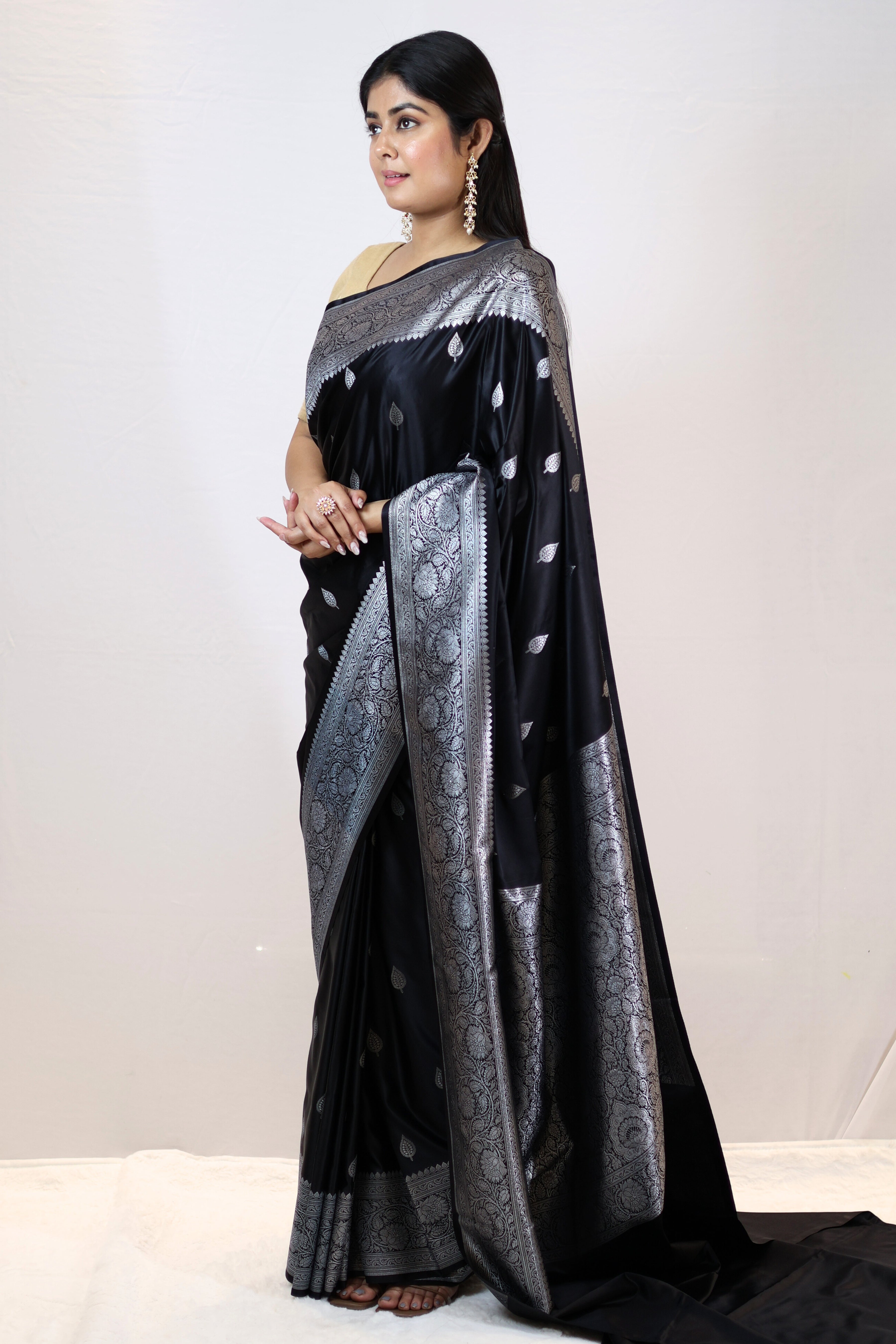 Imperial Black Mashru Silk Saree