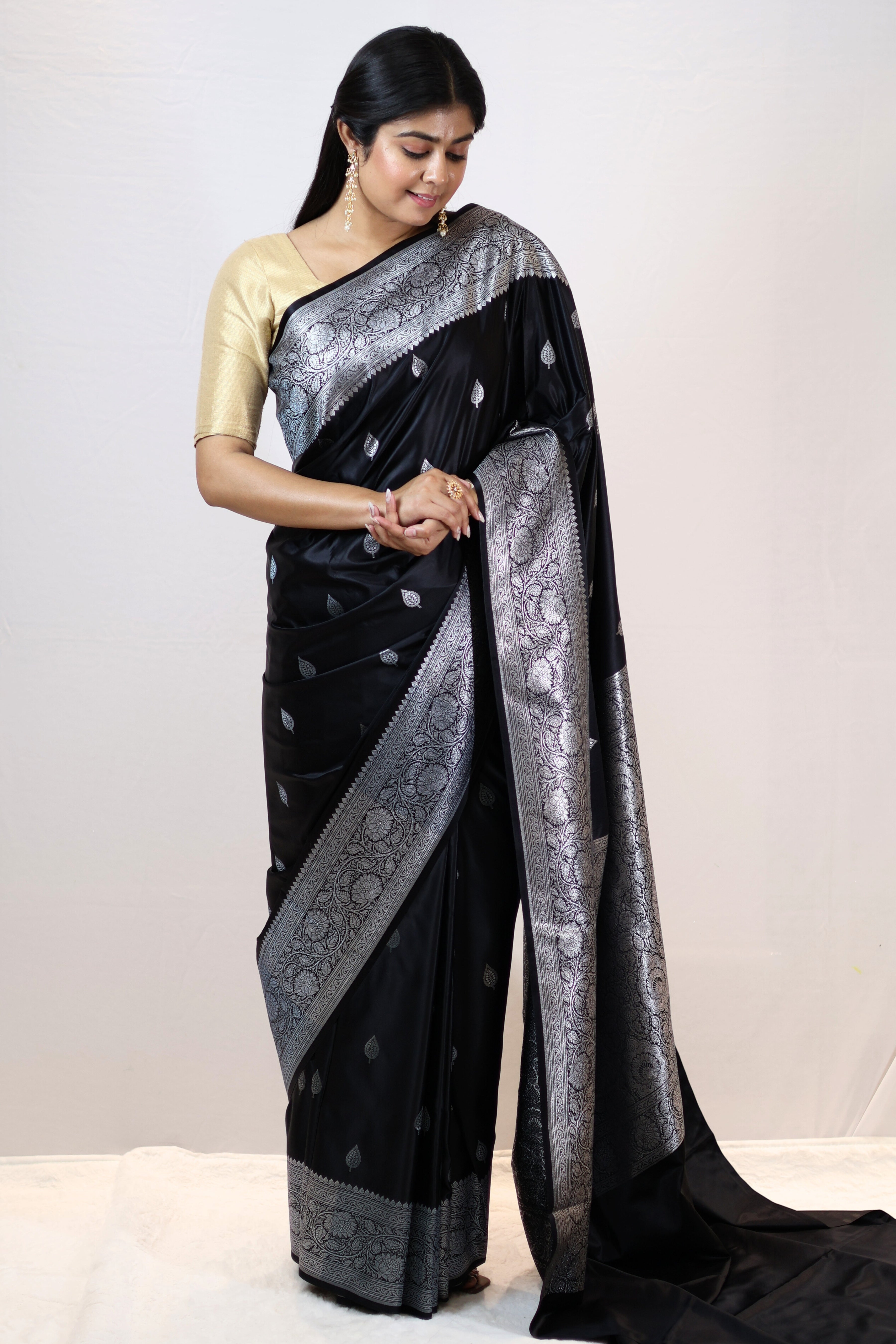 Imperial Black Mashru Silk Saree