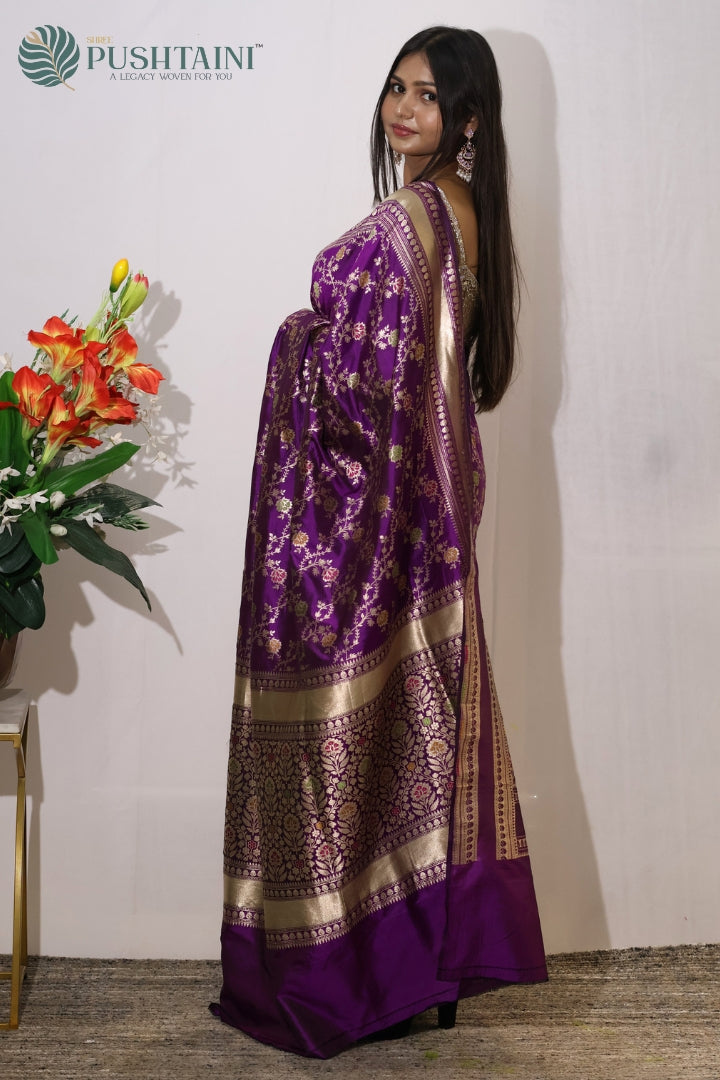 Regal Purple Banarasi Pure Katan Silk Saree with Meenakari Work