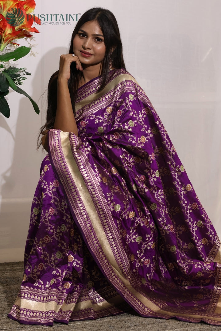 Regal Purple Banarasi Pure Katan Silk Saree with Meenakari Work