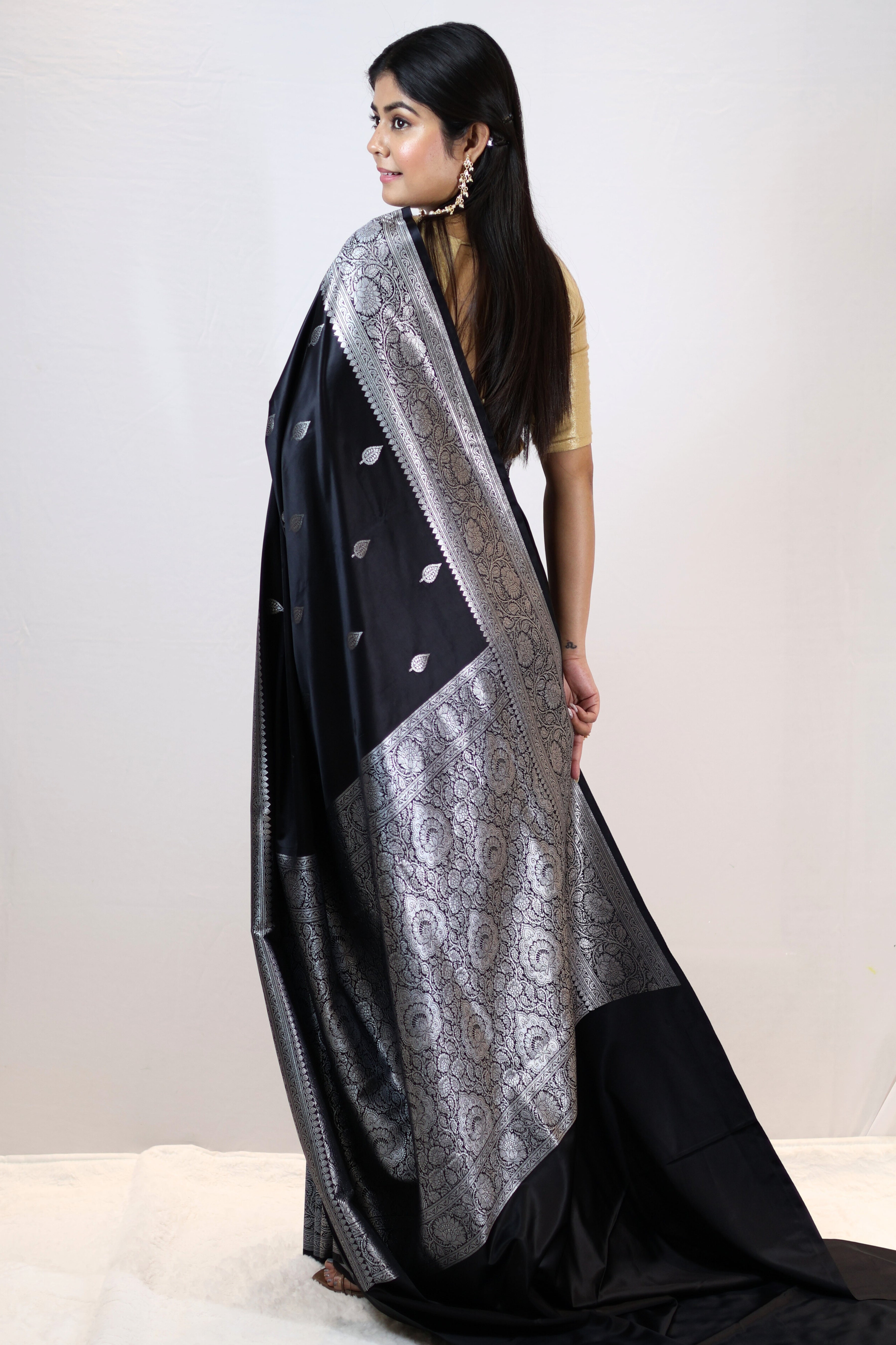 Imperial Black Mashru Silk Saree