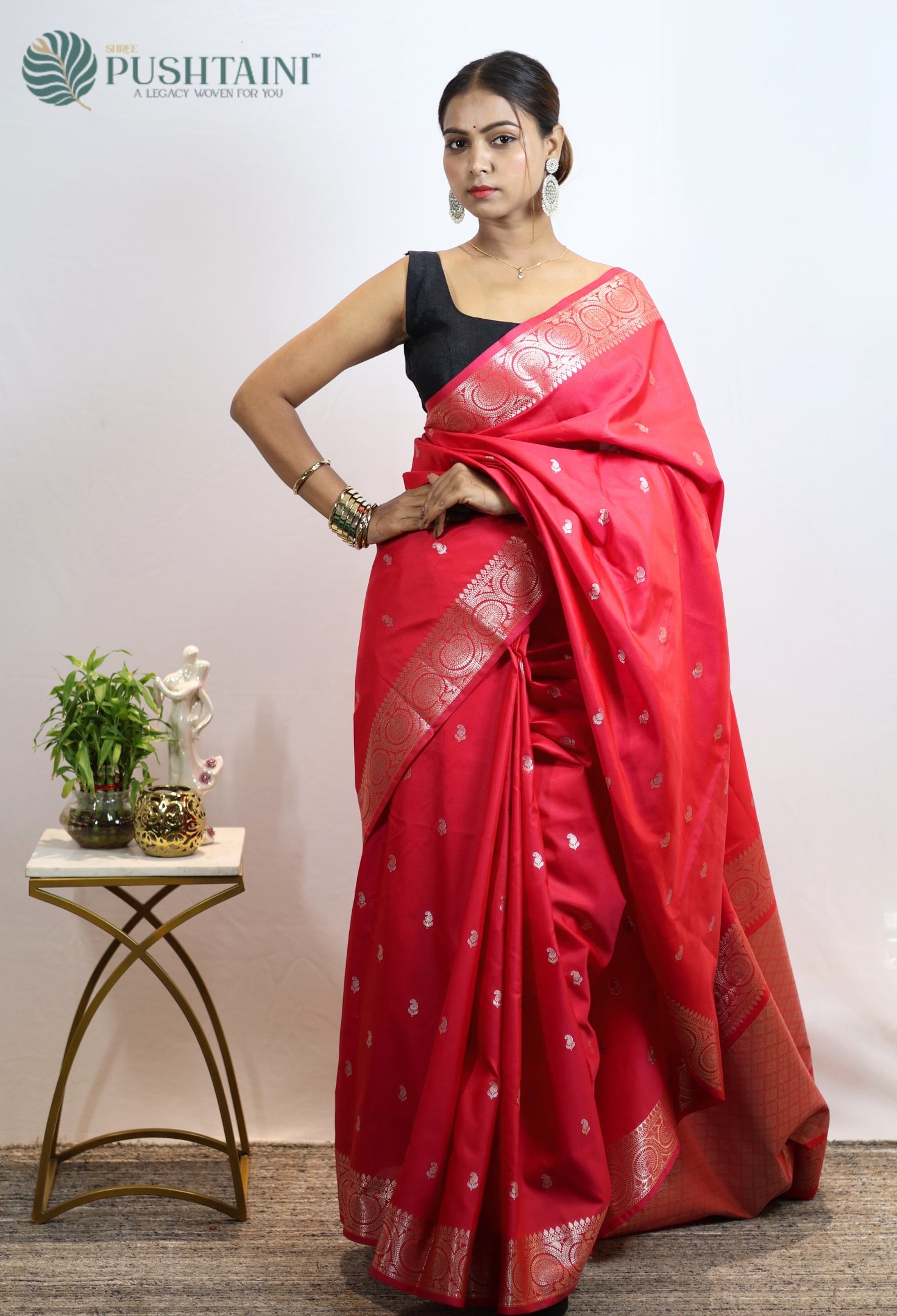 Red Art Silk Fancy Saree with Allover Gold Zari work