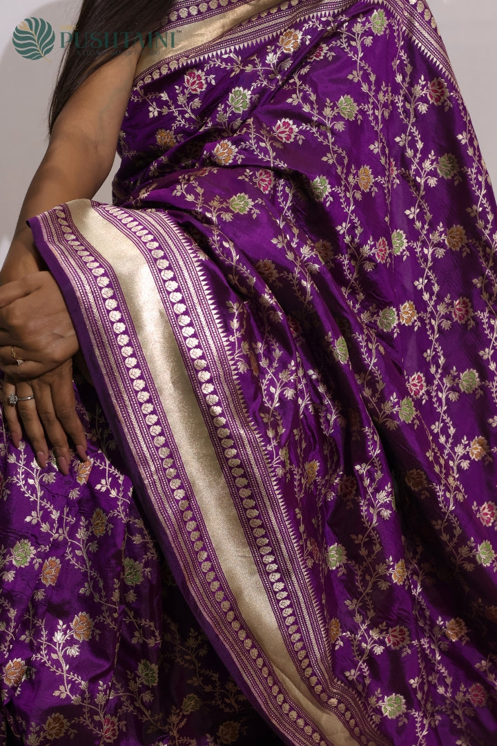 Regal Purple Banarasi Pure Katan Silk Saree with Meenakari Work