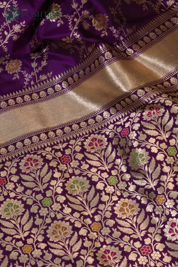 Regal Purple Banarasi Pure Katan Silk Saree with Meenakari Work