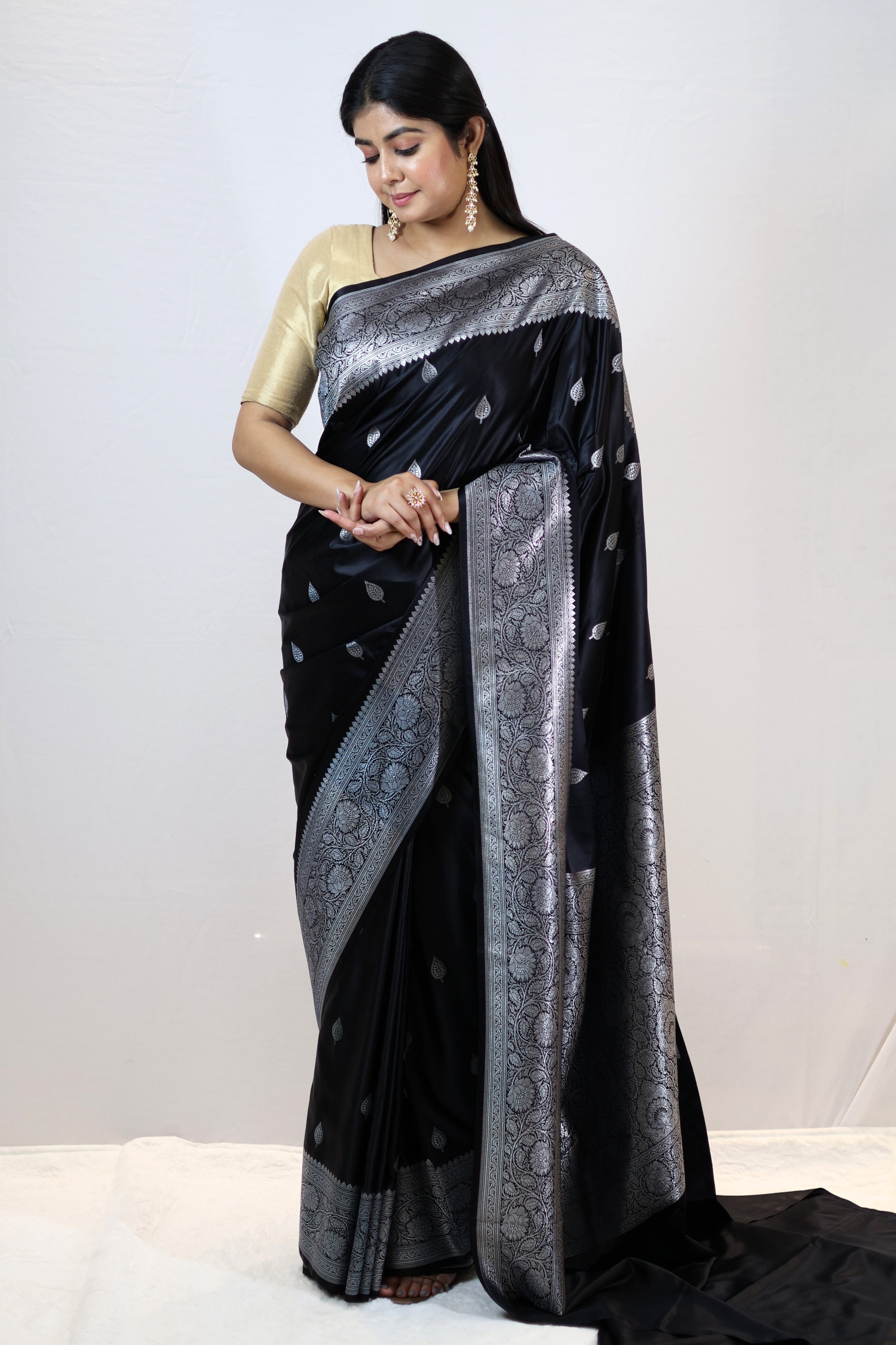 Imperial Black Mashru Silk Saree