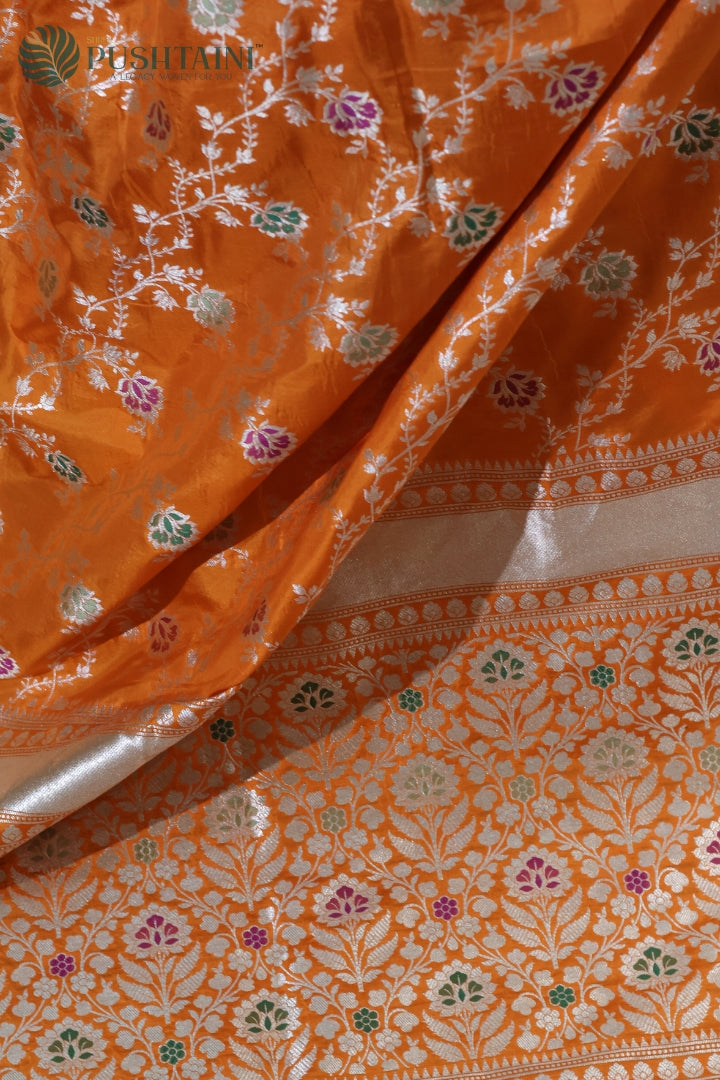 Radiant Orange Banarasi Pure Katan Silk Saree with Meenakari Work
