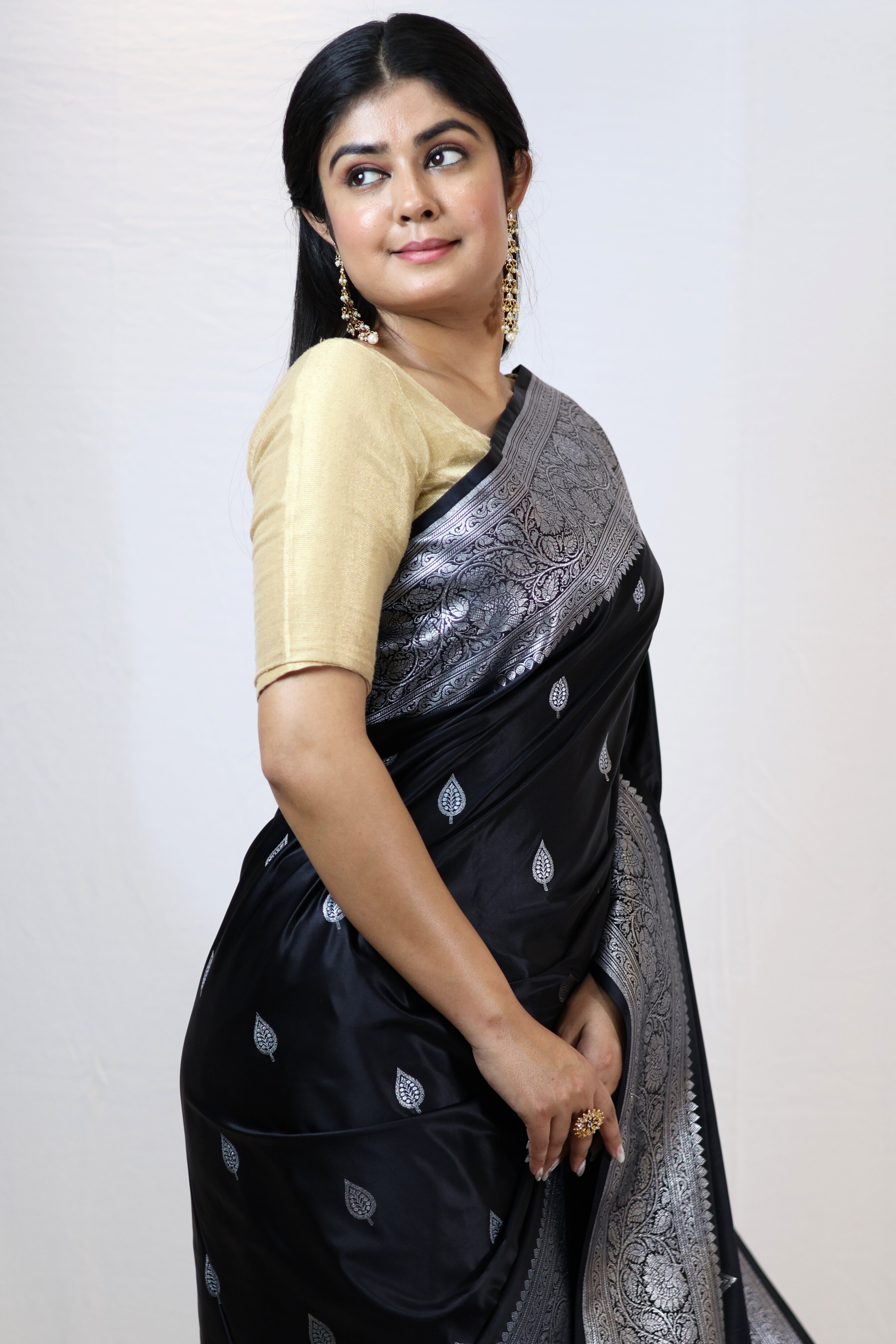 Imperial Black Mashru Silk Saree