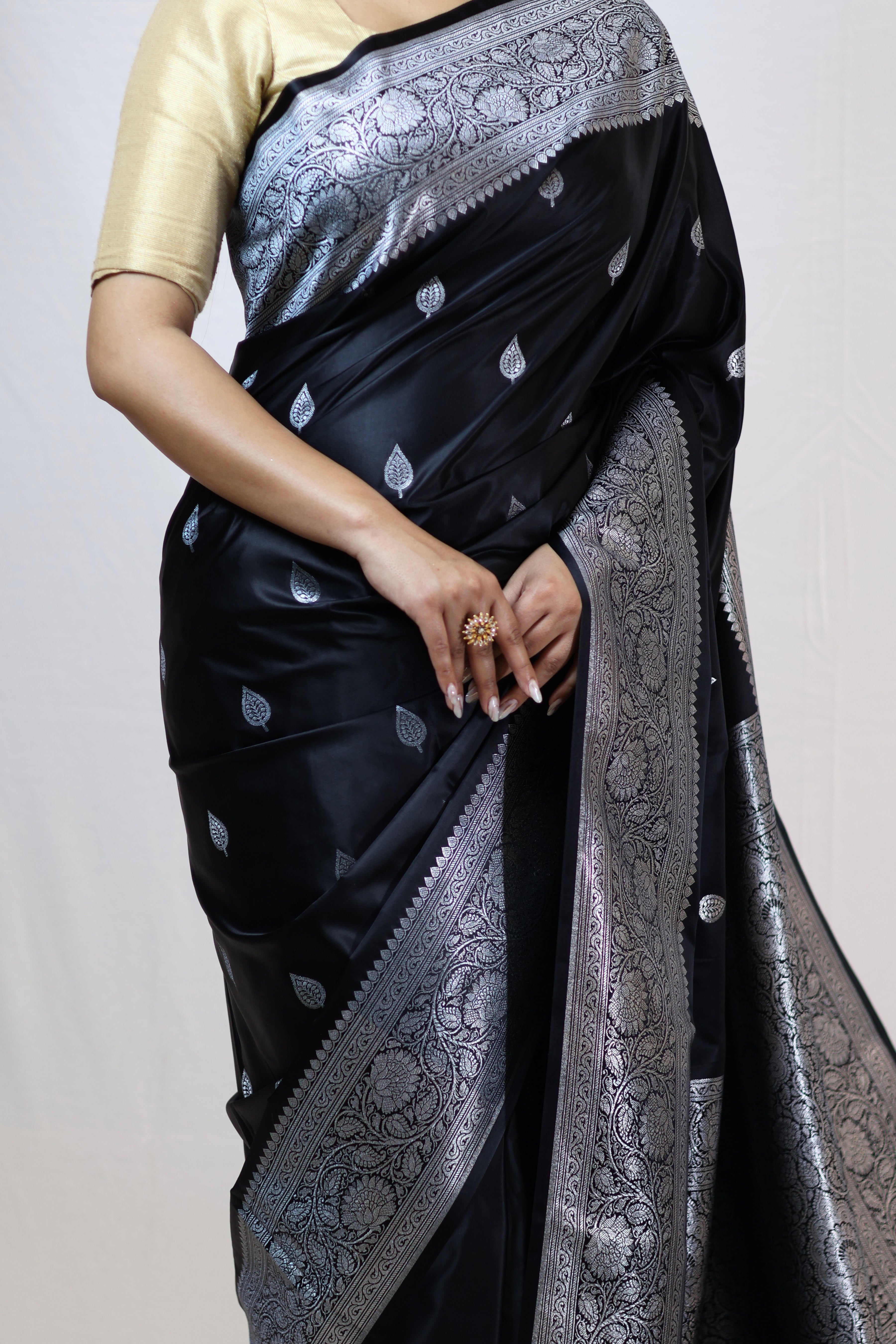 Imperial Black Mashru Silk Saree