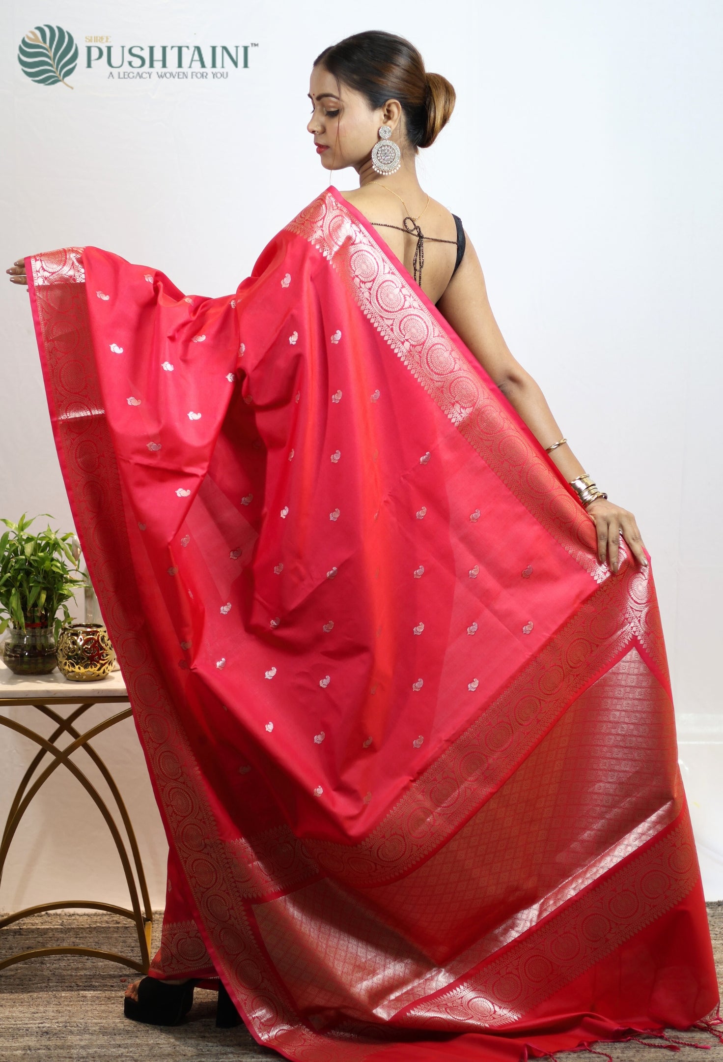 Red Art Silk Fancy Saree with Allover Gold Zari work