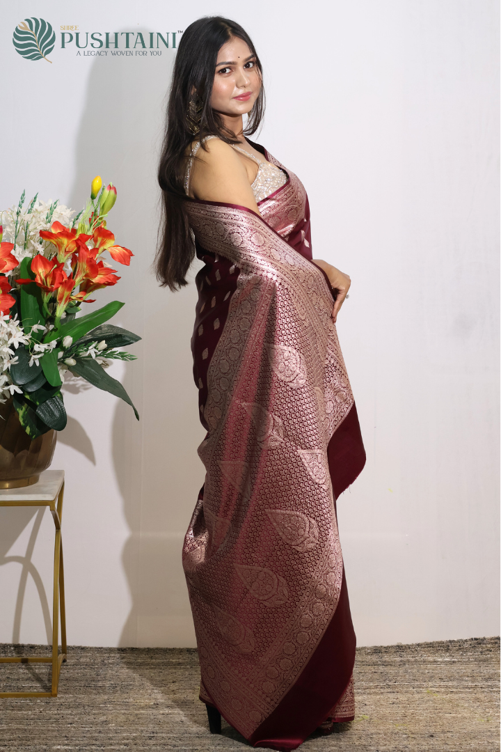 Royal Maroon Banarasi Mashru Saree