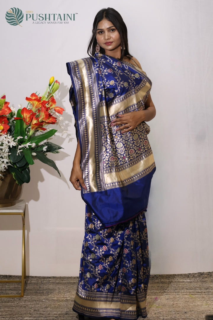 Graceful Blue Banarasi Pure Katan Silk Saree with Meenakari Work
