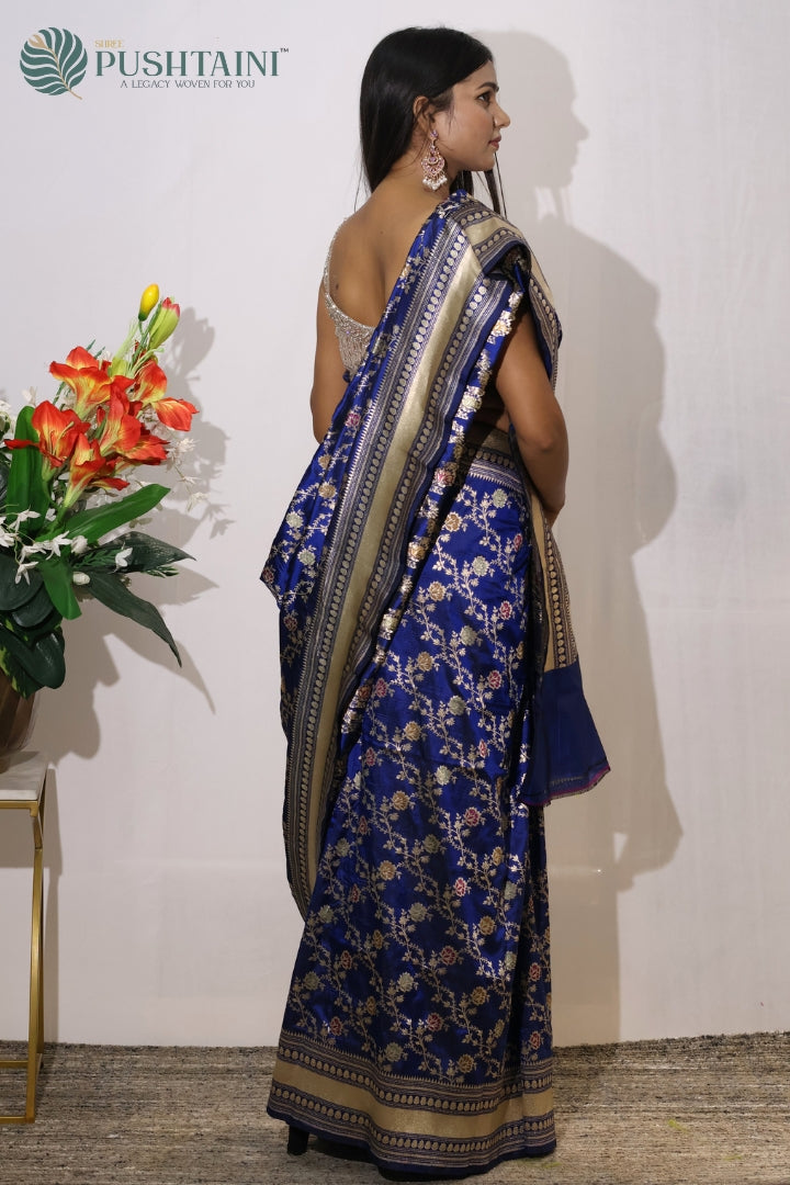 Graceful Blue Banarasi Pure Katan Silk Saree with Meenakari Work