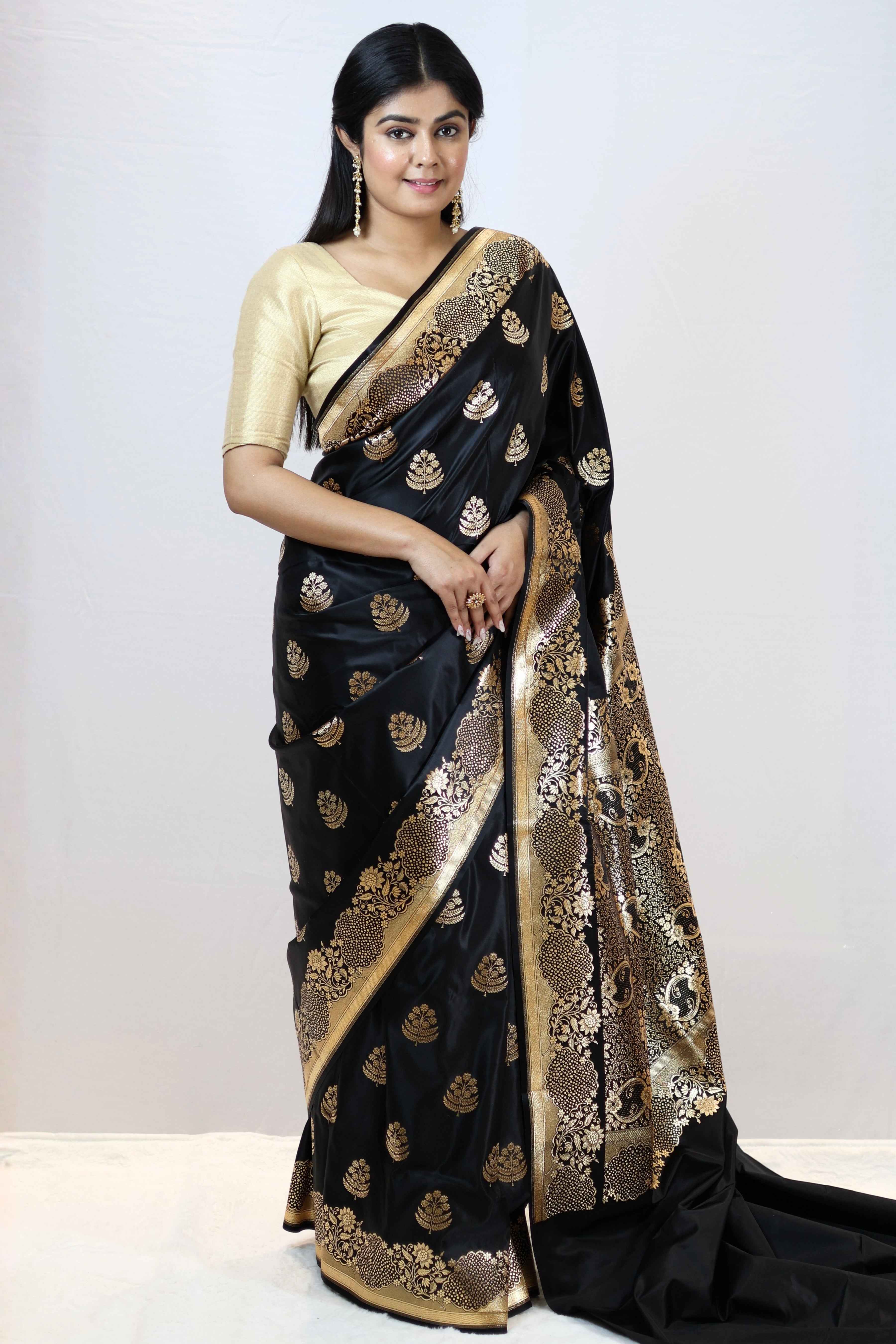 Noir Black Satin Silk Saree