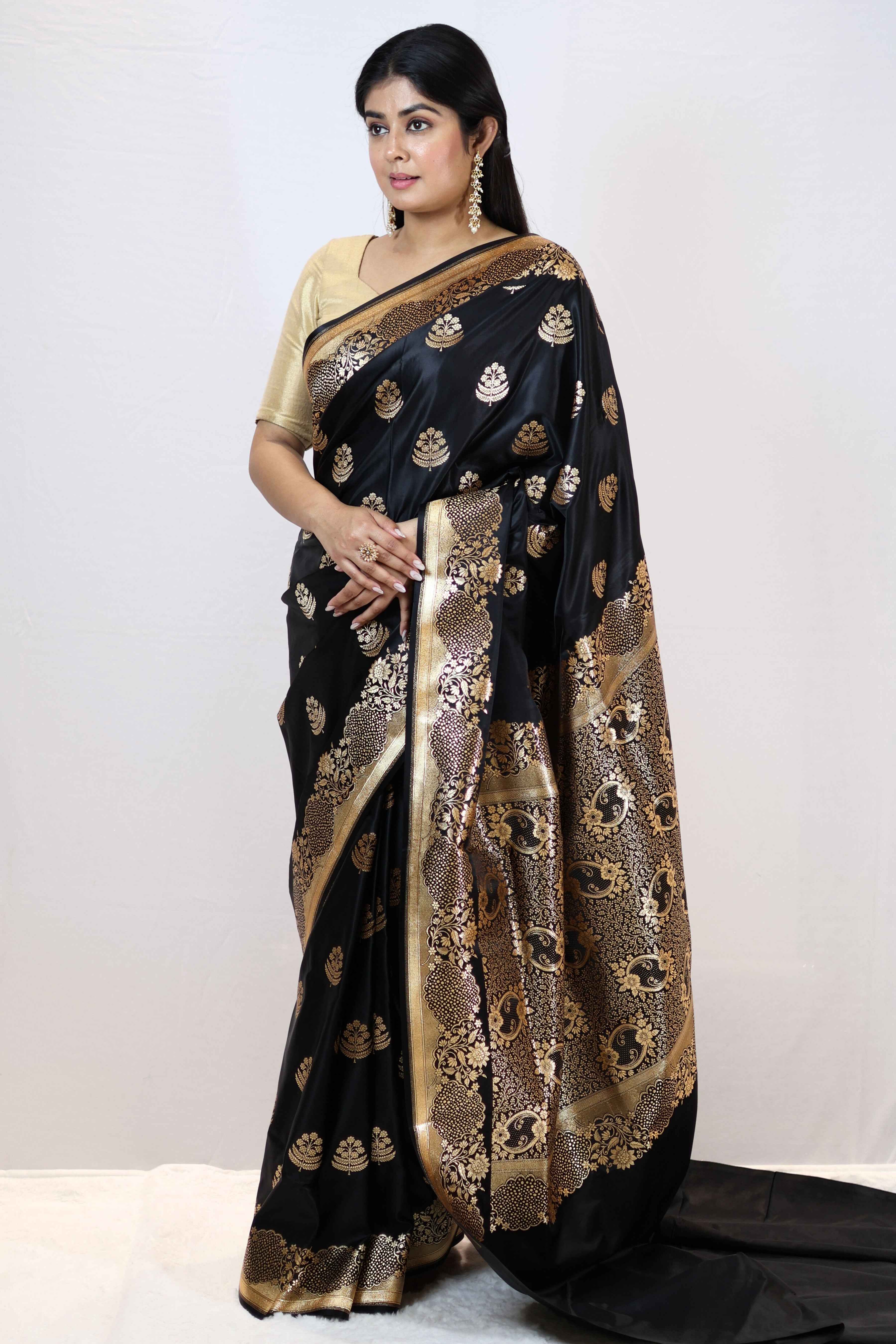 Noir Black Satin Silk Saree