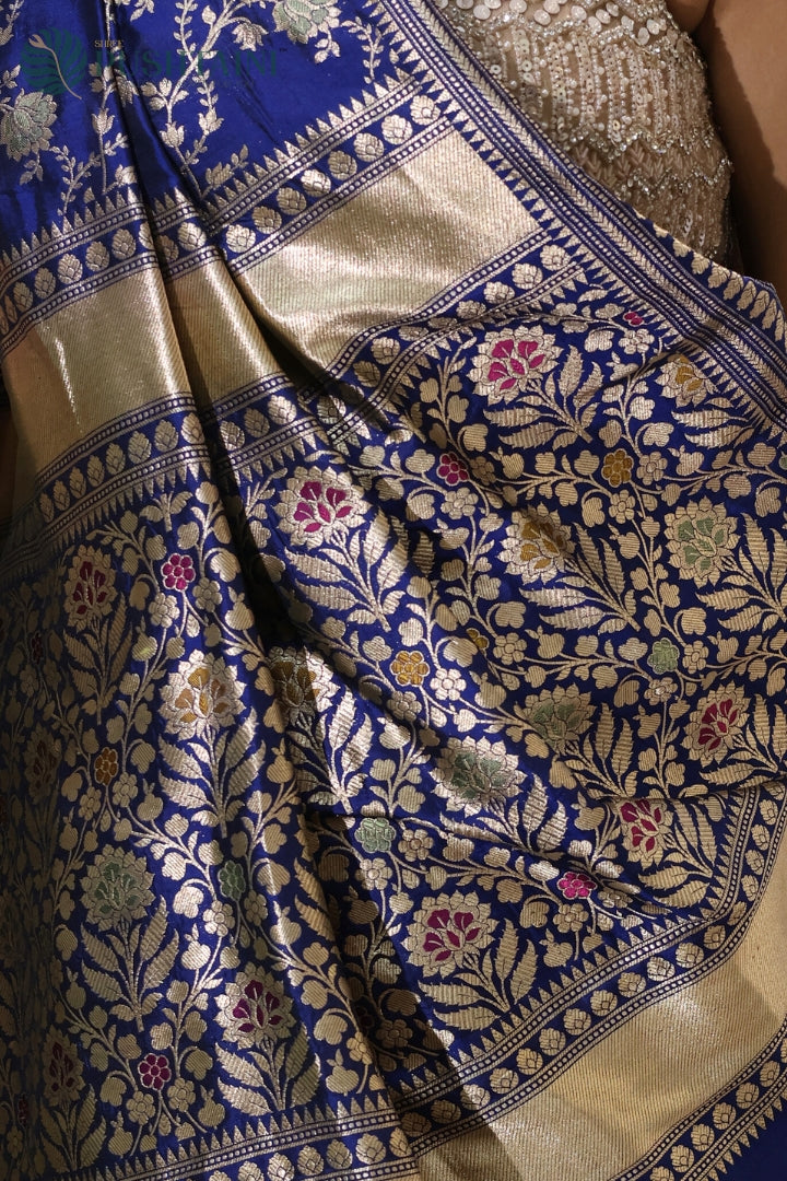 Graceful Blue Banarasi Pure Katan Silk Saree with Meenakari Work