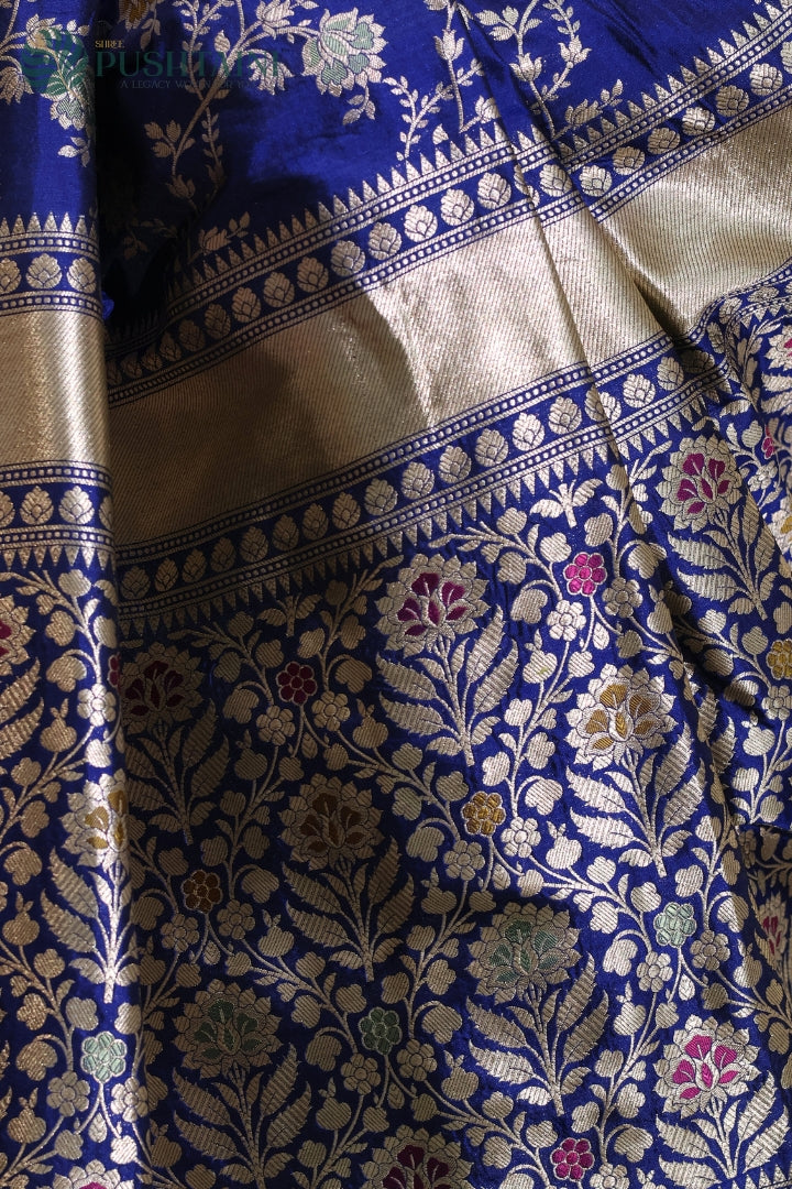 Graceful Blue Banarasi Pure Katan Silk Saree with Meenakari Work
