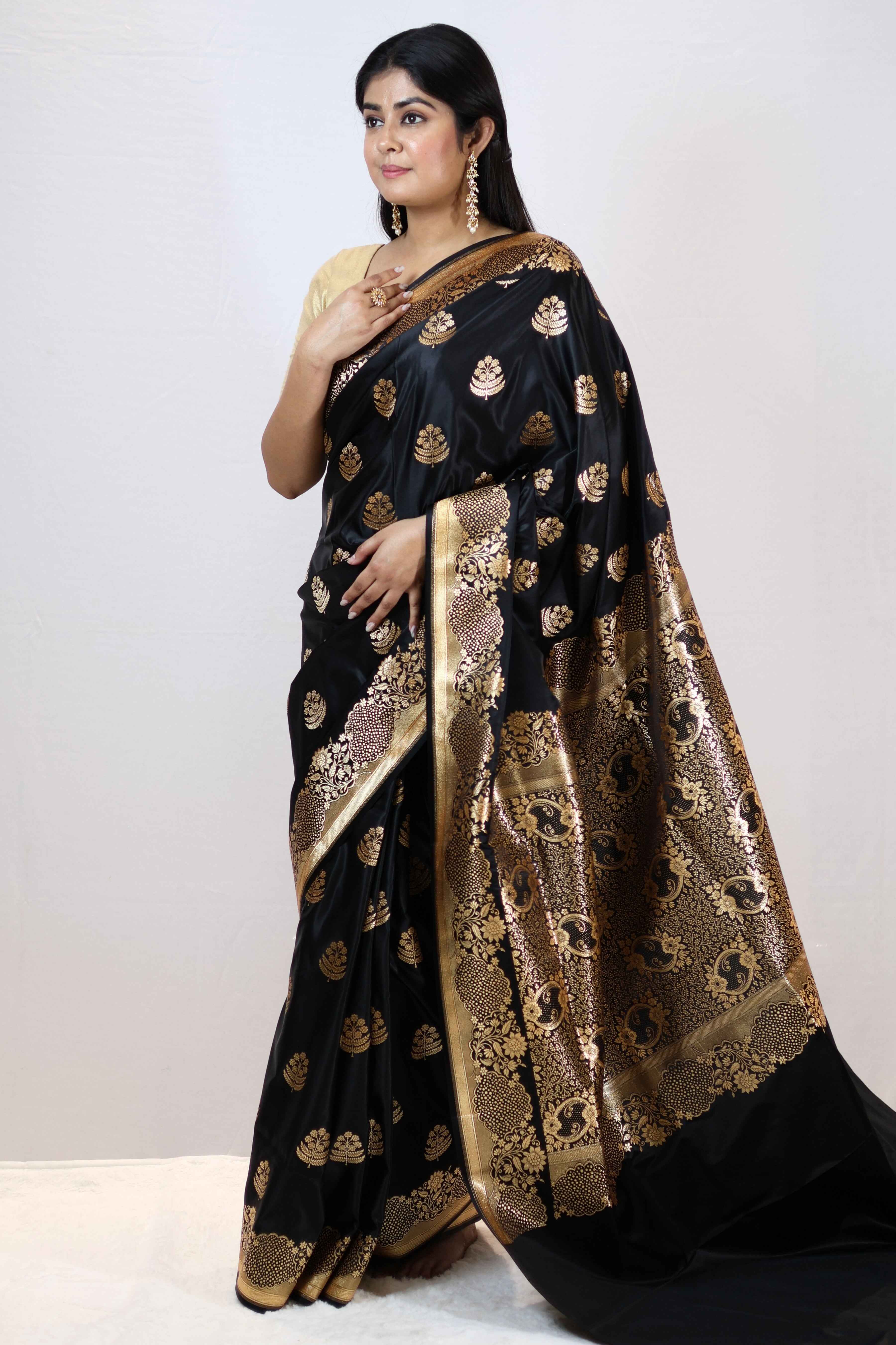 Noir Black Satin Silk Saree