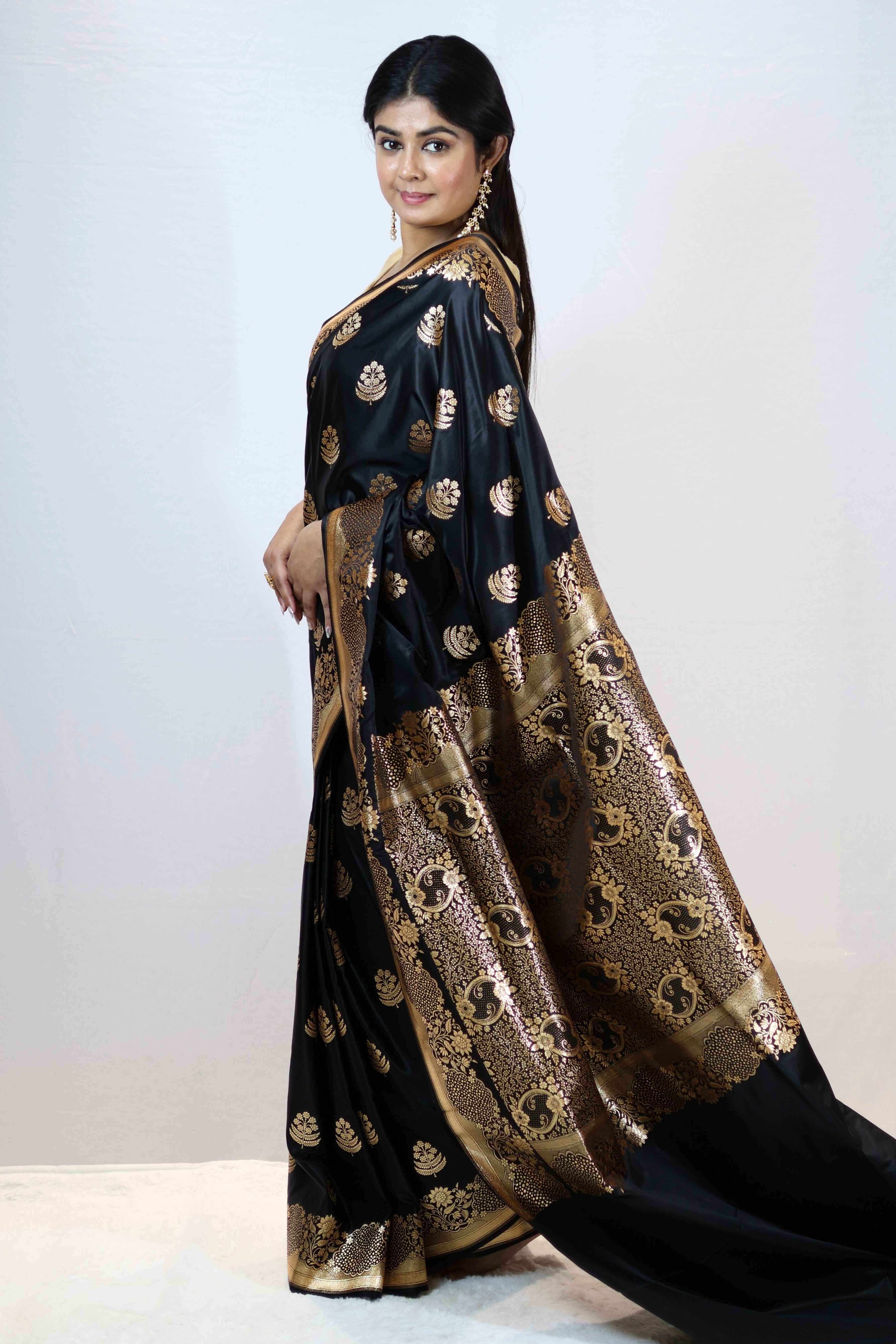 Noir Black Satin Silk Saree