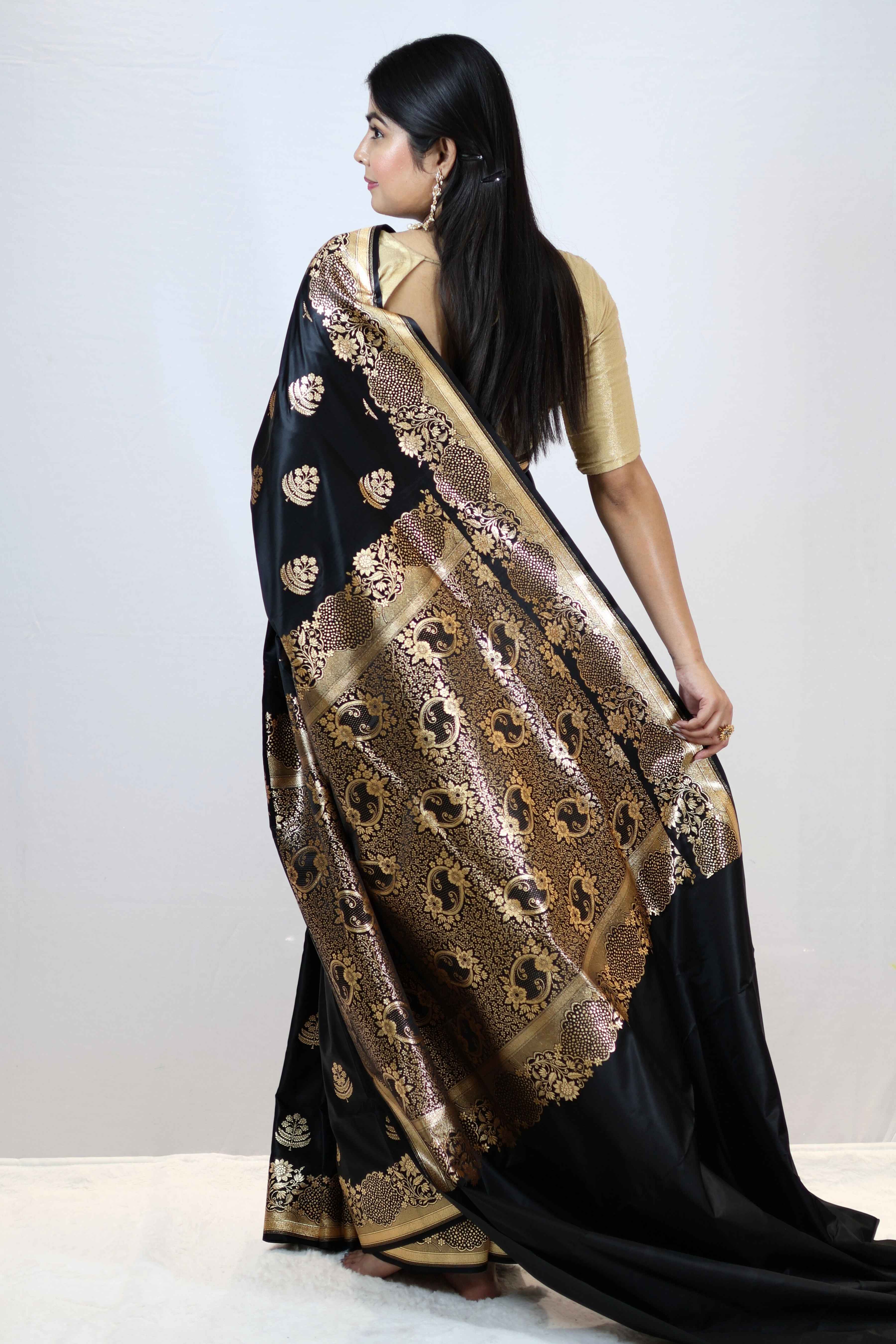 Noir Black Satin Silk Saree