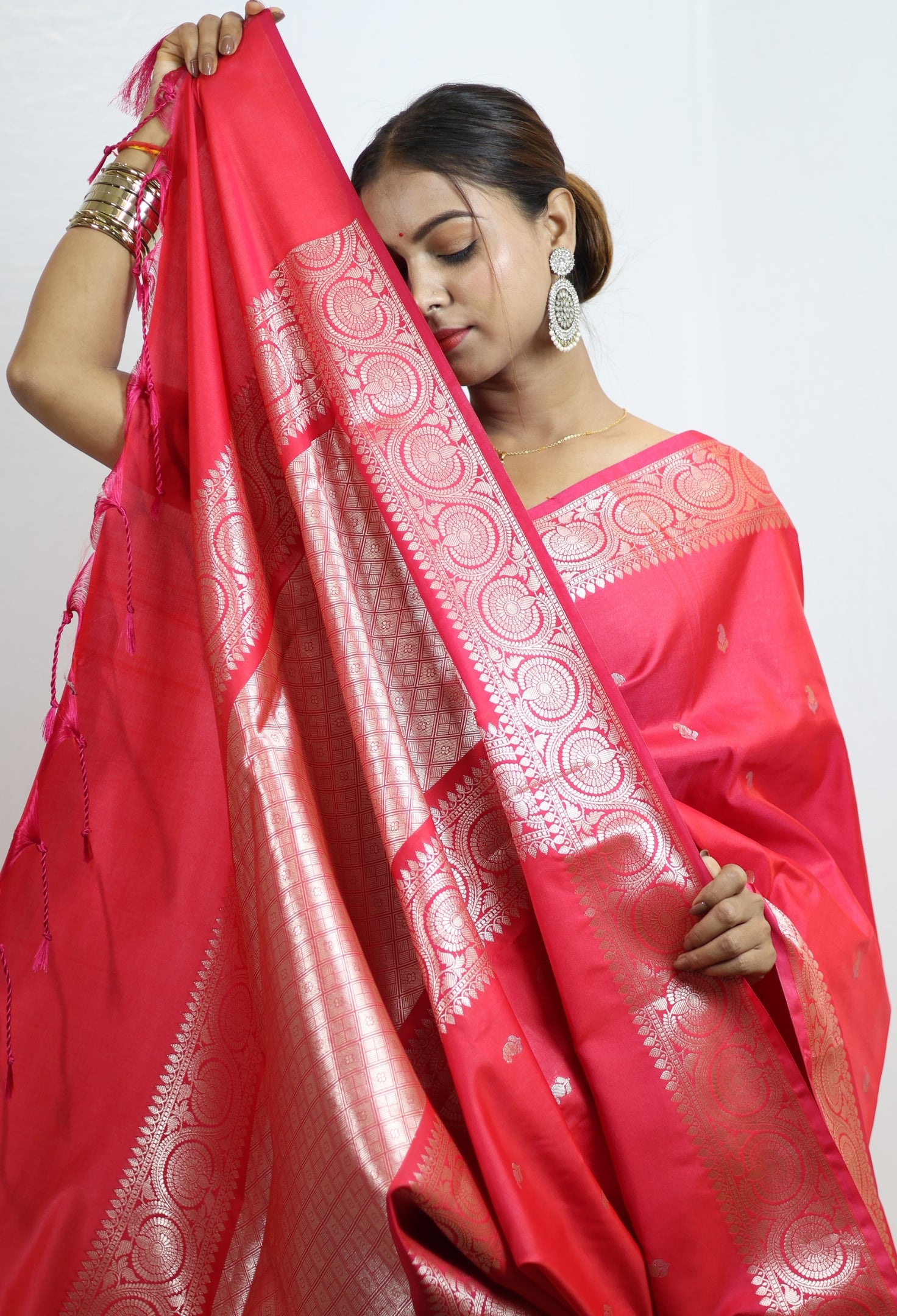 Red Art Silk Fancy Saree with Allover Gold Zari work