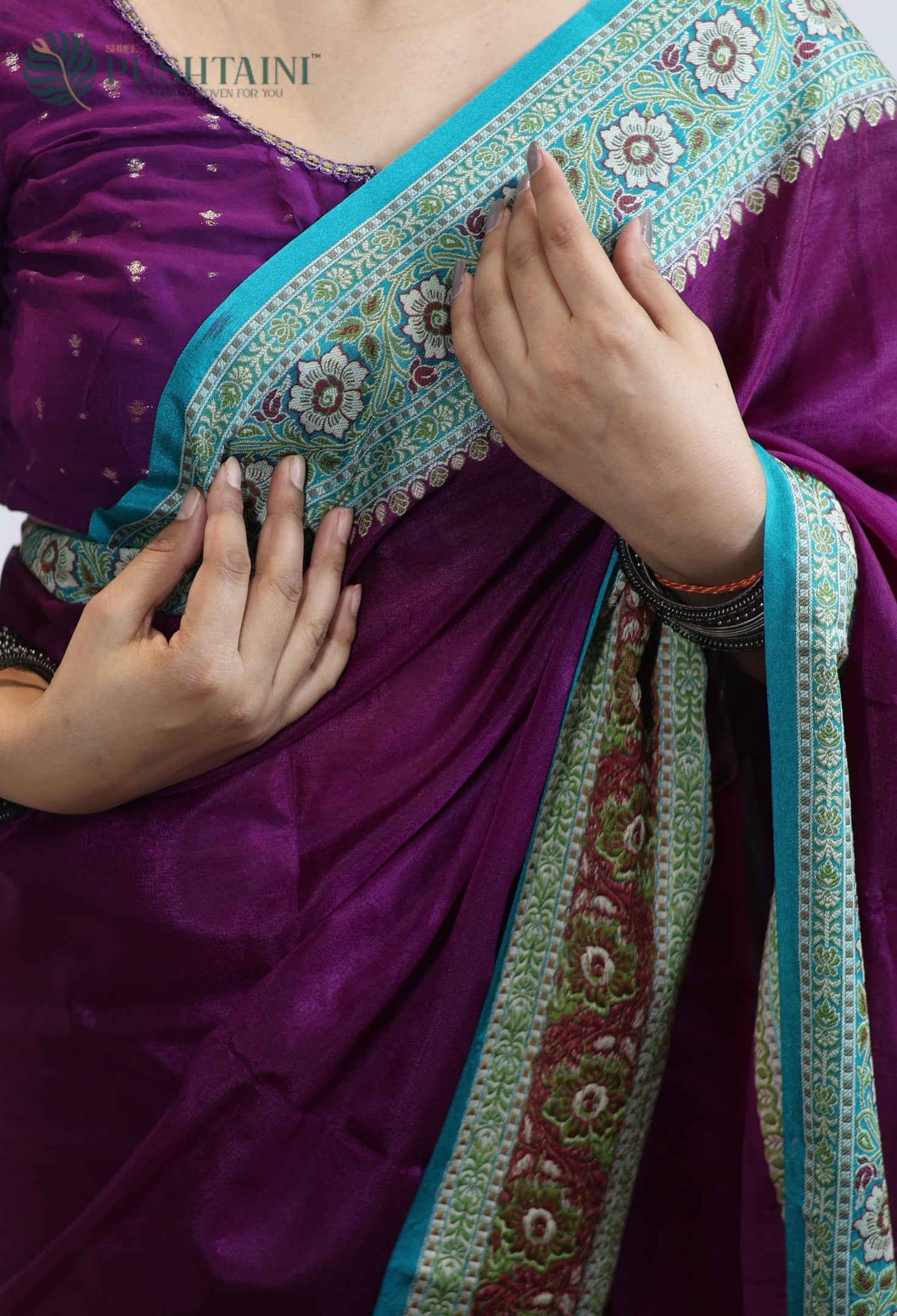 Dark Purple Warm Silk Saree With Anchal Border work