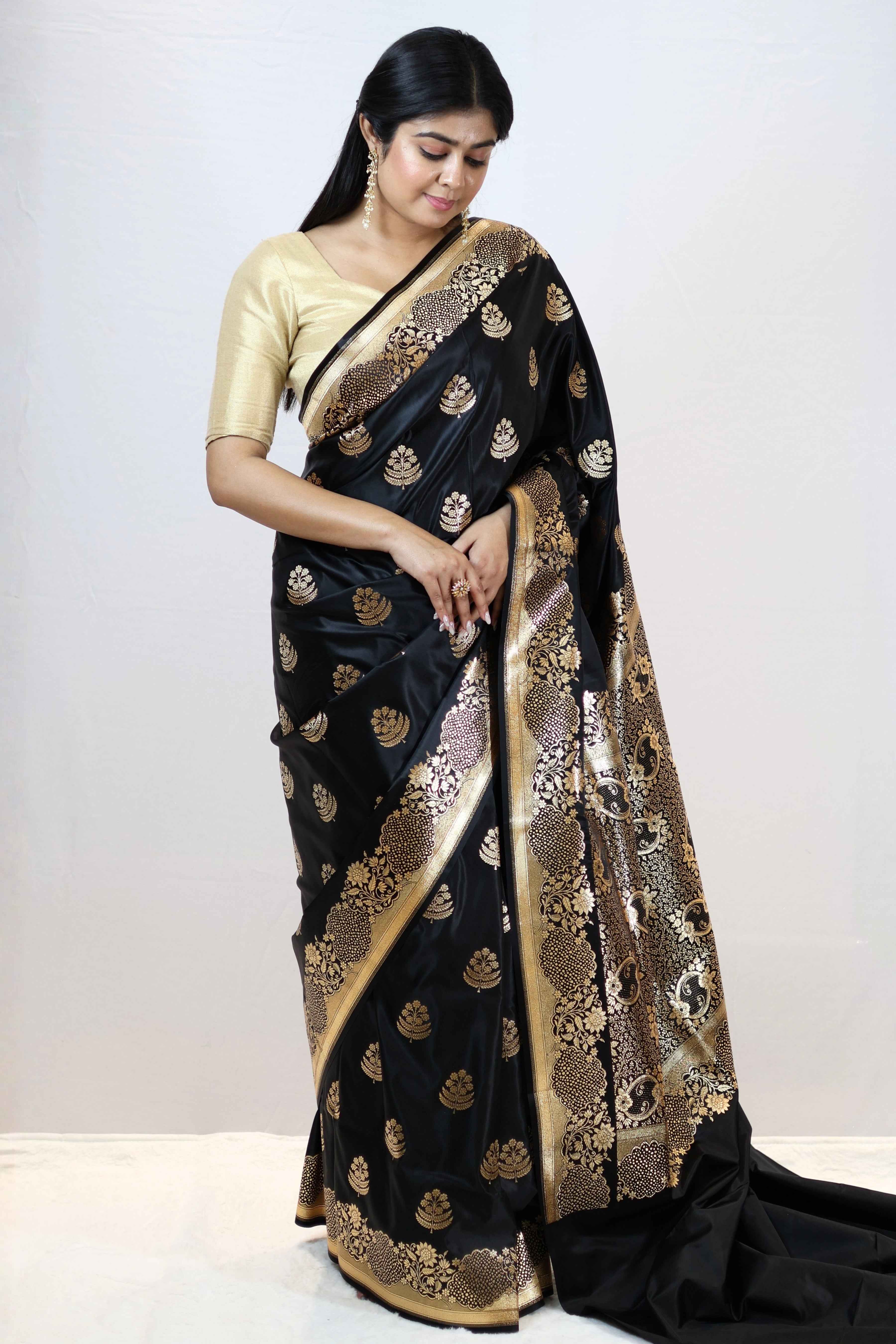 Noir Black Satin Silk Saree