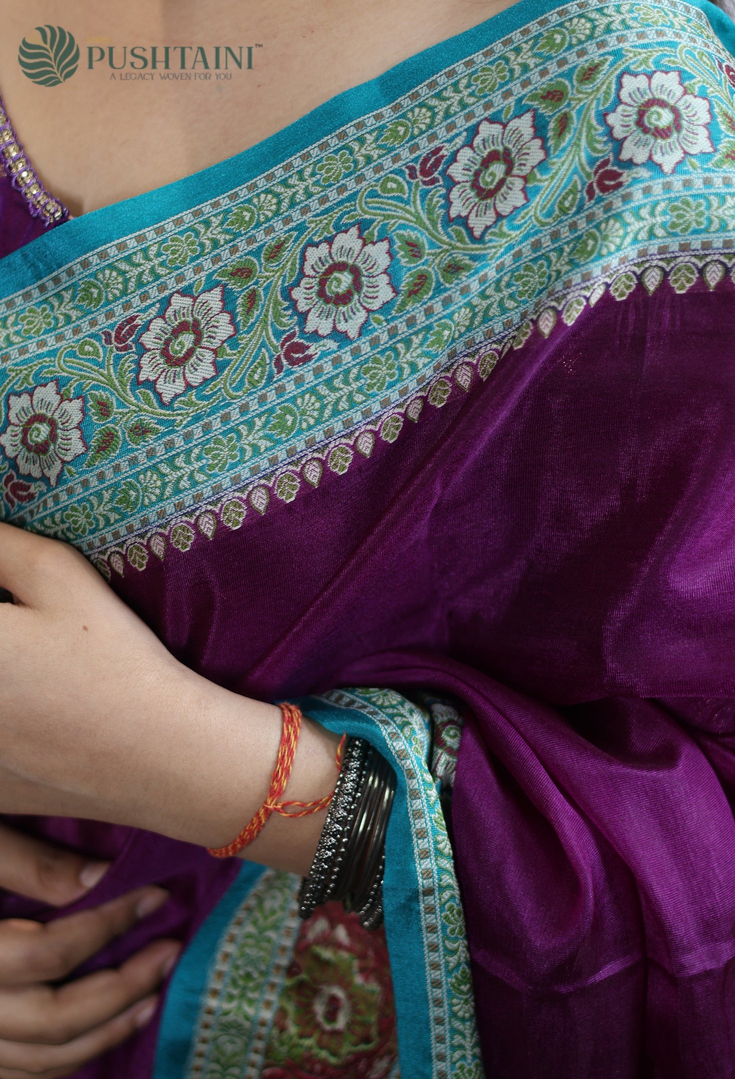 Dark Purple Warm Silk Saree With Anchal Border work