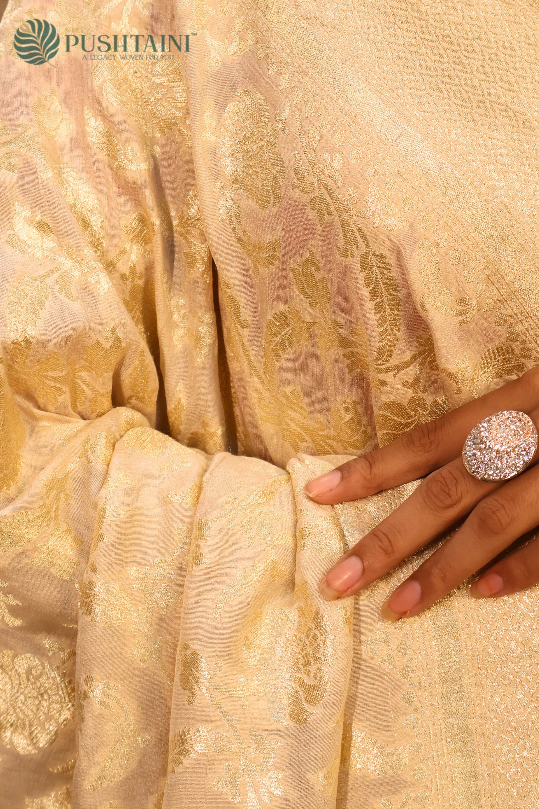 Cream White Pure Khaddi Munga Silk Saree  Water Zari