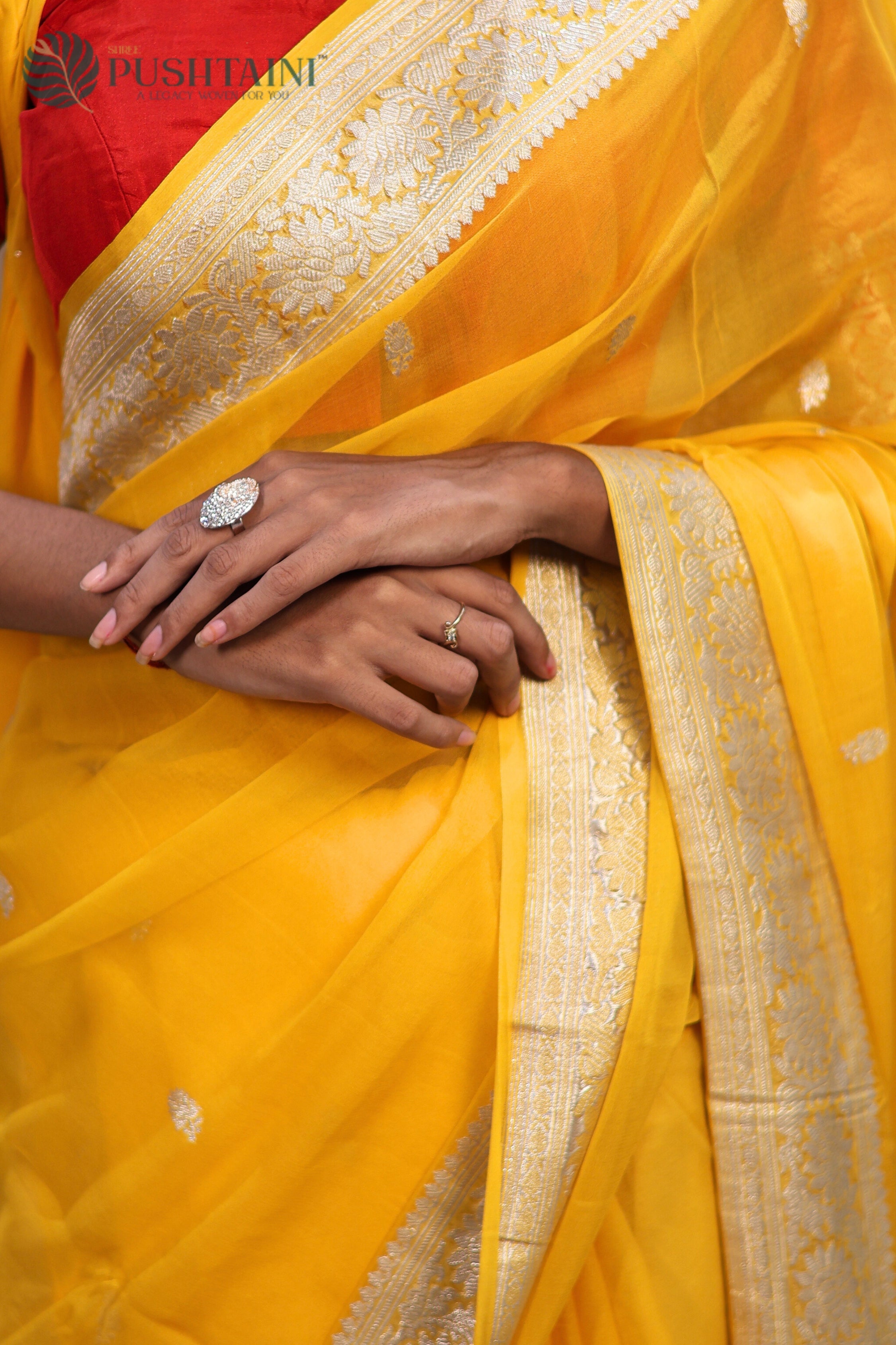 Yellow Pure Khaddi Georgette Kaduwa Buti Saree
